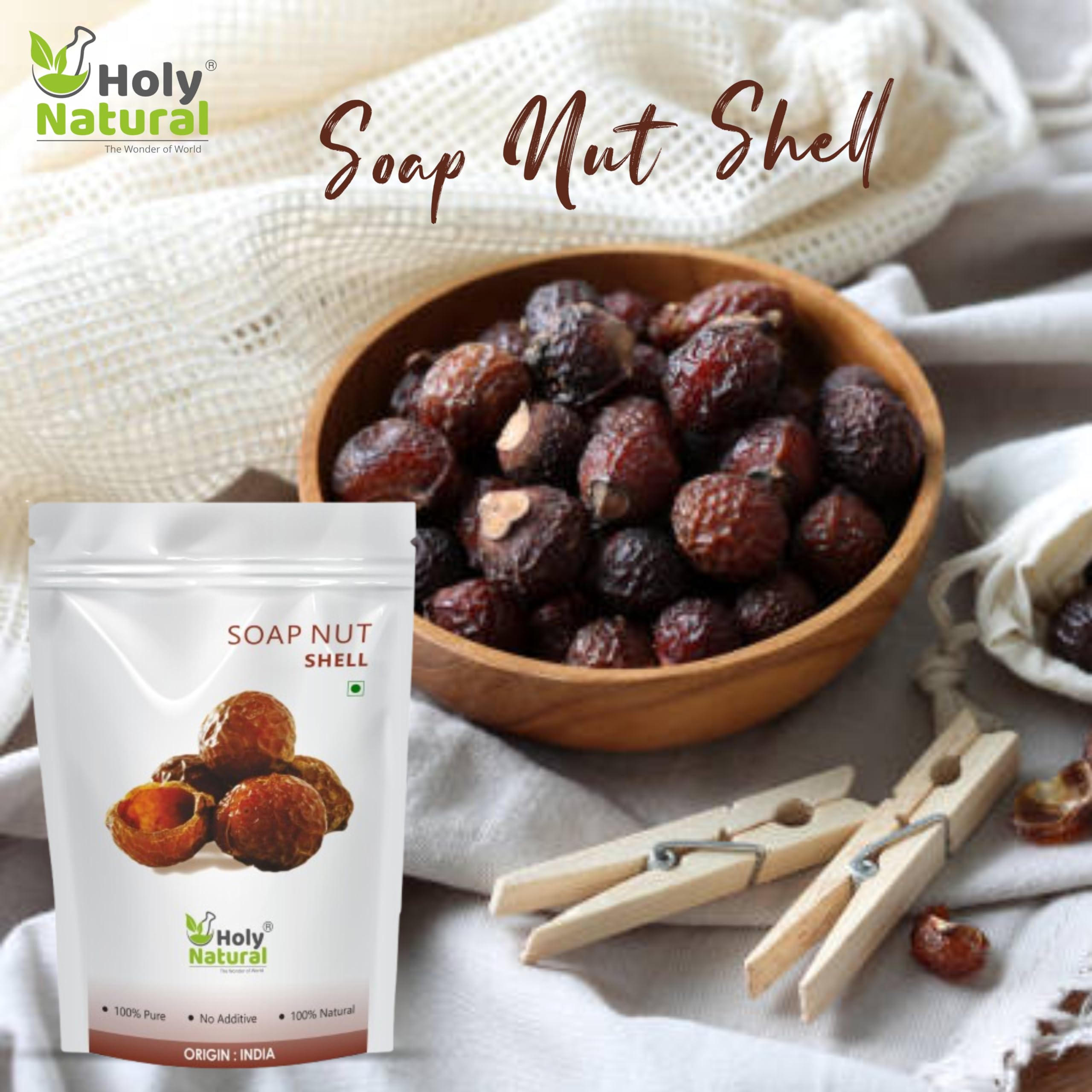 Organic Holy Natural Soap Nut Shells (Areetha) - Seedless, 250g - Natural Laundry Detergent & Eco-Friendly Cleaning Solution for Clothes, Hair & Household Use