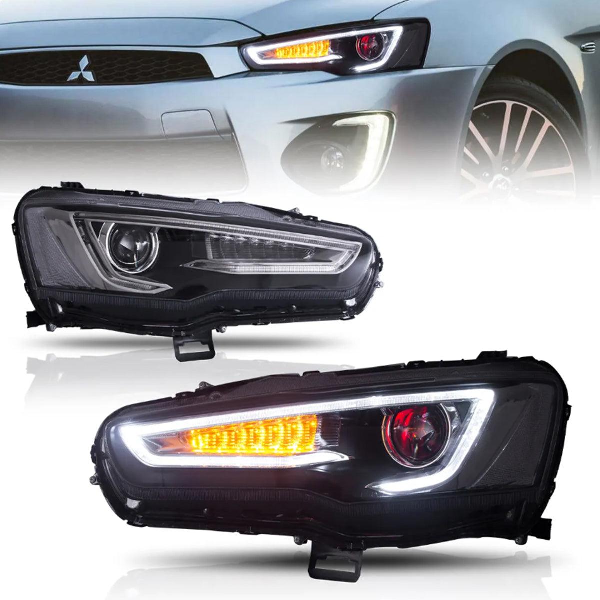 High-Performance LED Headlight Assembly with Dual Beam Projector & Demon Eyes for 2008-2017 Mitsubishi Lancer 9th Gen Evo X GSR 10th Gen (CZ4A) - Upgrade Your Night Driving & Custom Style