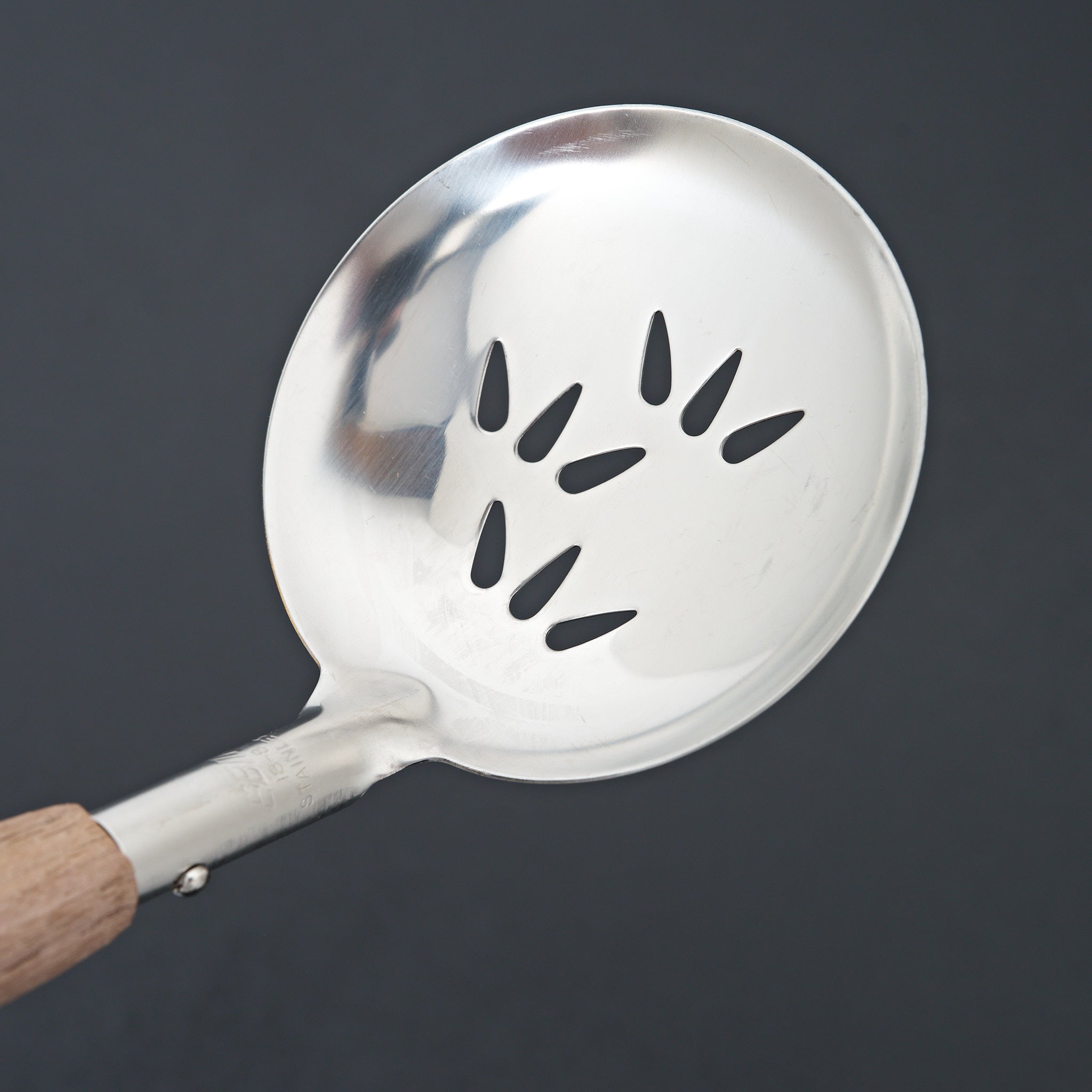 Stainless Steel Perforated Ladle with Otama Wood Handle - 2.75 Inch Kitchen Utensil for Cooking, Soup Serving & Pasta Strainer - Perfect for Home Chefs & Restaurant Use