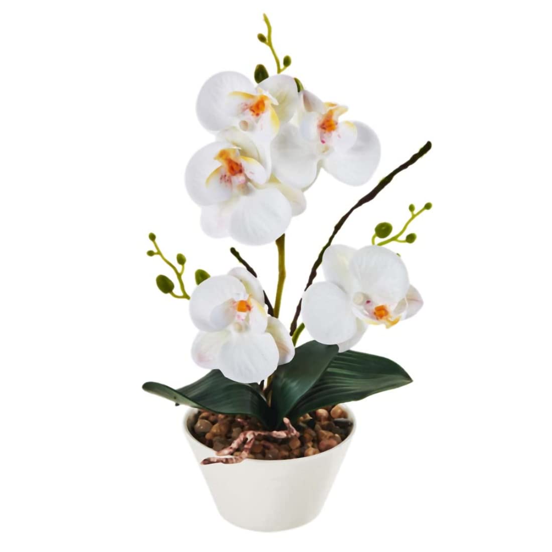 LOUHO Artificial Orchid Flowers with Vase - White Phalaenopsis Silk Flowers for Home Table Decor, Indoor Centerpieces, Office Desk & Wedding Arrangements - Faux Orchid Floral Arrangement in Pot for Living Room, Dining Table & Event Decor