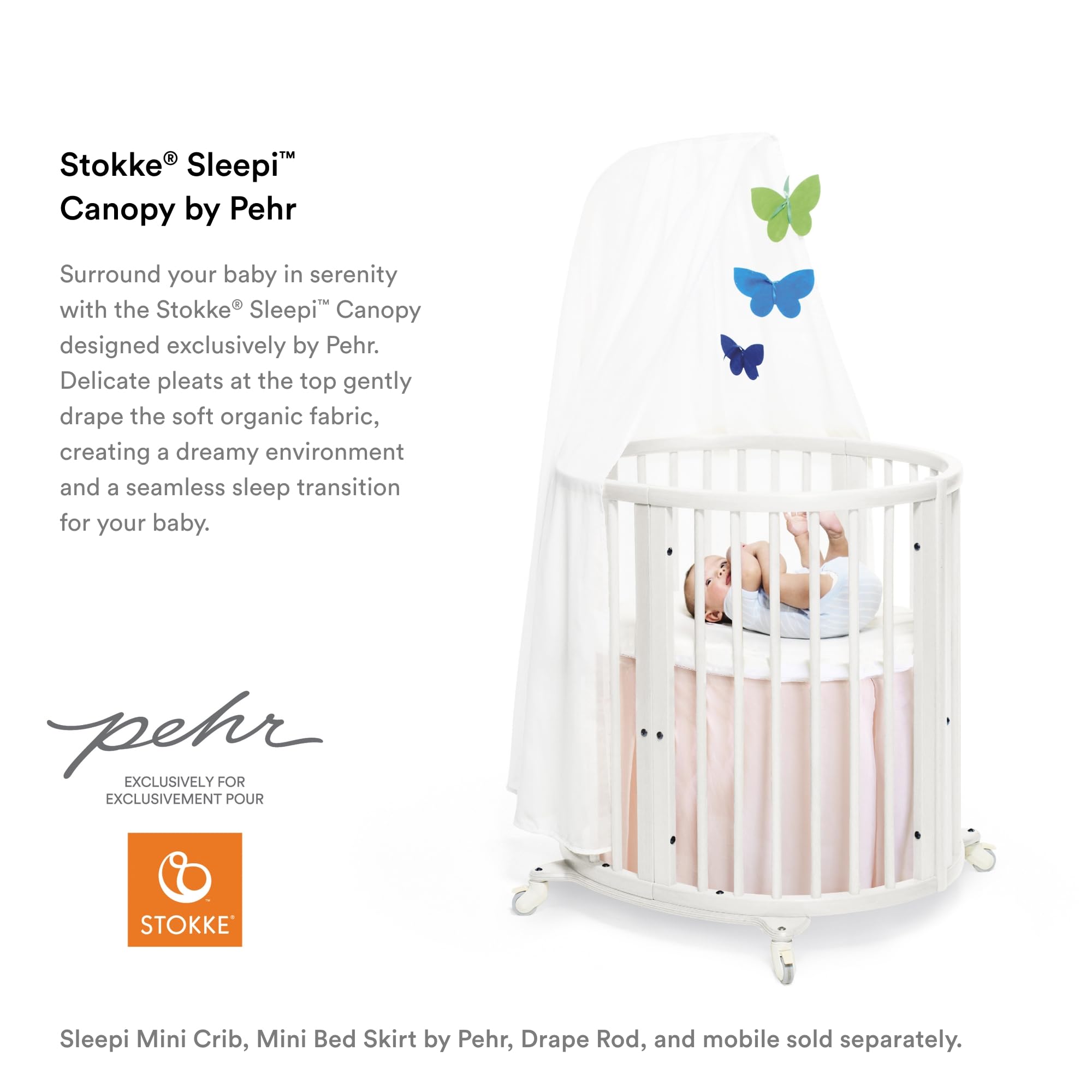 Stokke Sleepi Canopy by Pehr - Washable Soft Organic Cotton Baby Crib Cover for Stokke Sleepi Mini & Crib | Nursery Decor, Newborn Sleep Protection & Sunshade | Perfect for Home, Daycare & Travel Use