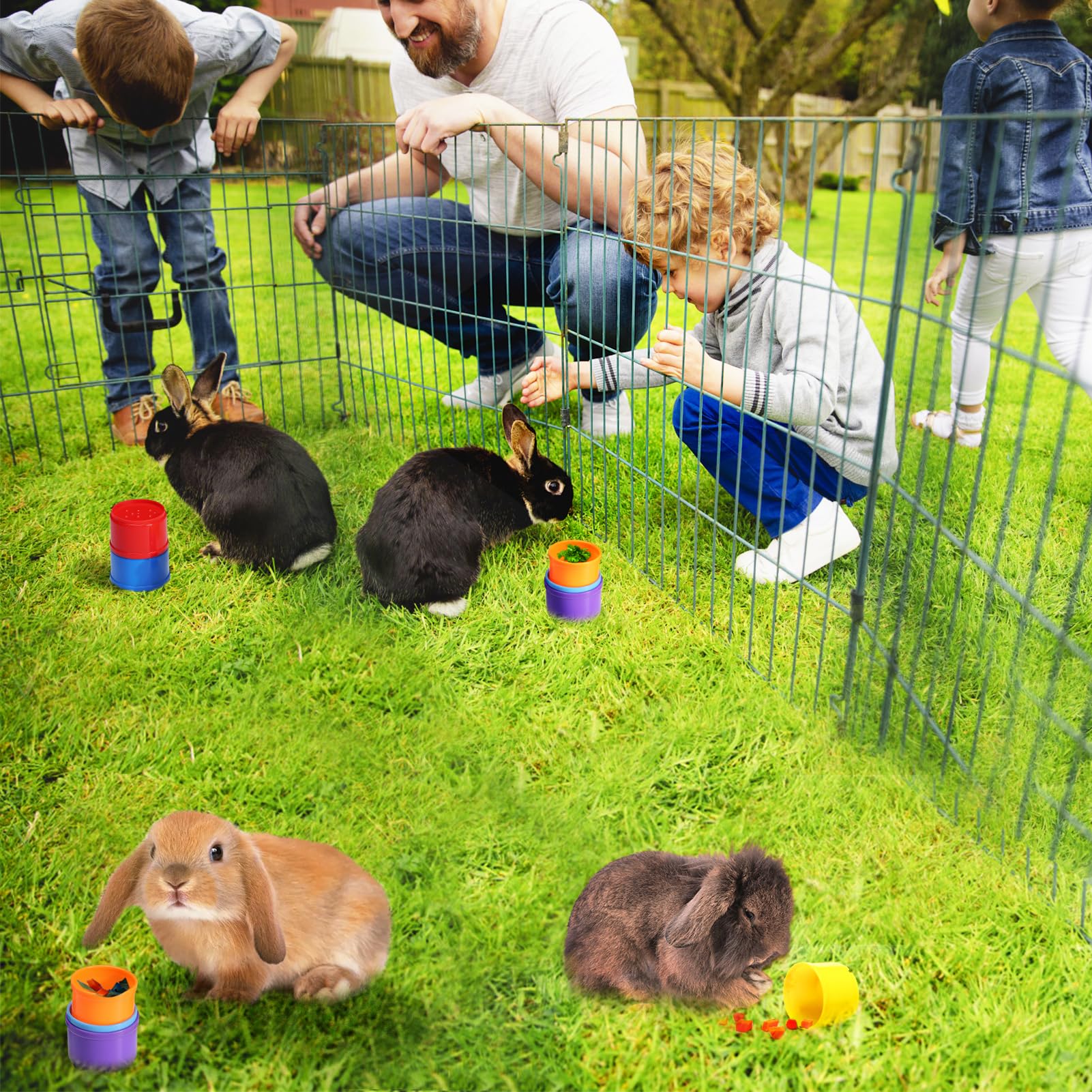 MEWTOGO 8 Pcs Rabbit Stacking Cups - Safe Reusable Bunny Toys in Rainbow Colors, Durable Nesting Cups for Small Animals (Hamsters, Guinea Pigs, Chinchillas) - Perfect for Food Hiding, Foraging & Playtime Activities