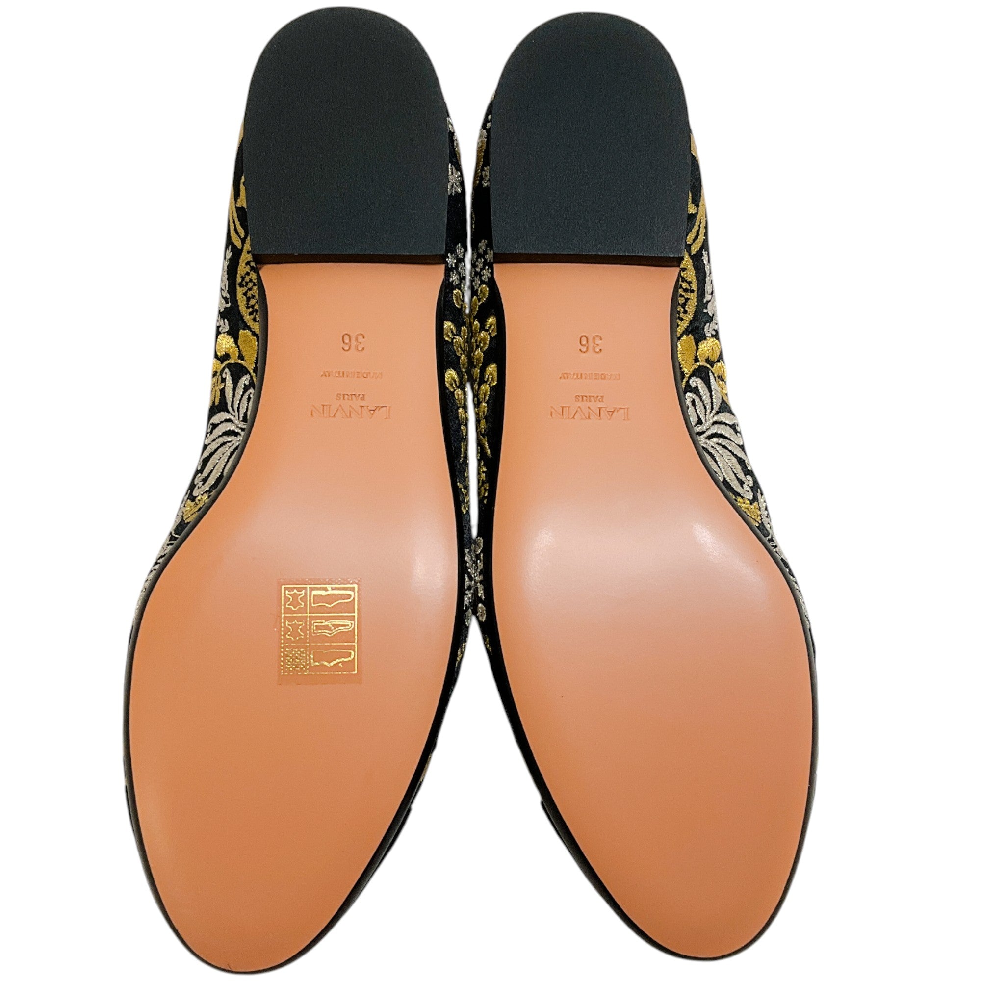 Lanvin Women's Black & Gold Embroidered Cap Toe Ballet Flats - Elegant Dress Shoes for Weddings, Parties & Office Wear