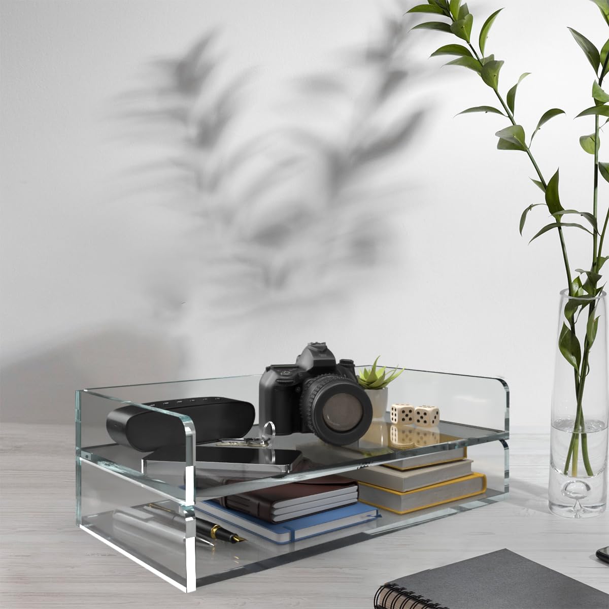 2-Tier Acrylic Desk Organizer Tray - Clear Stackable Paper Sorter for Office, Home & School - Perfect for Mail, Documents, Bills and Office Supplies Storage