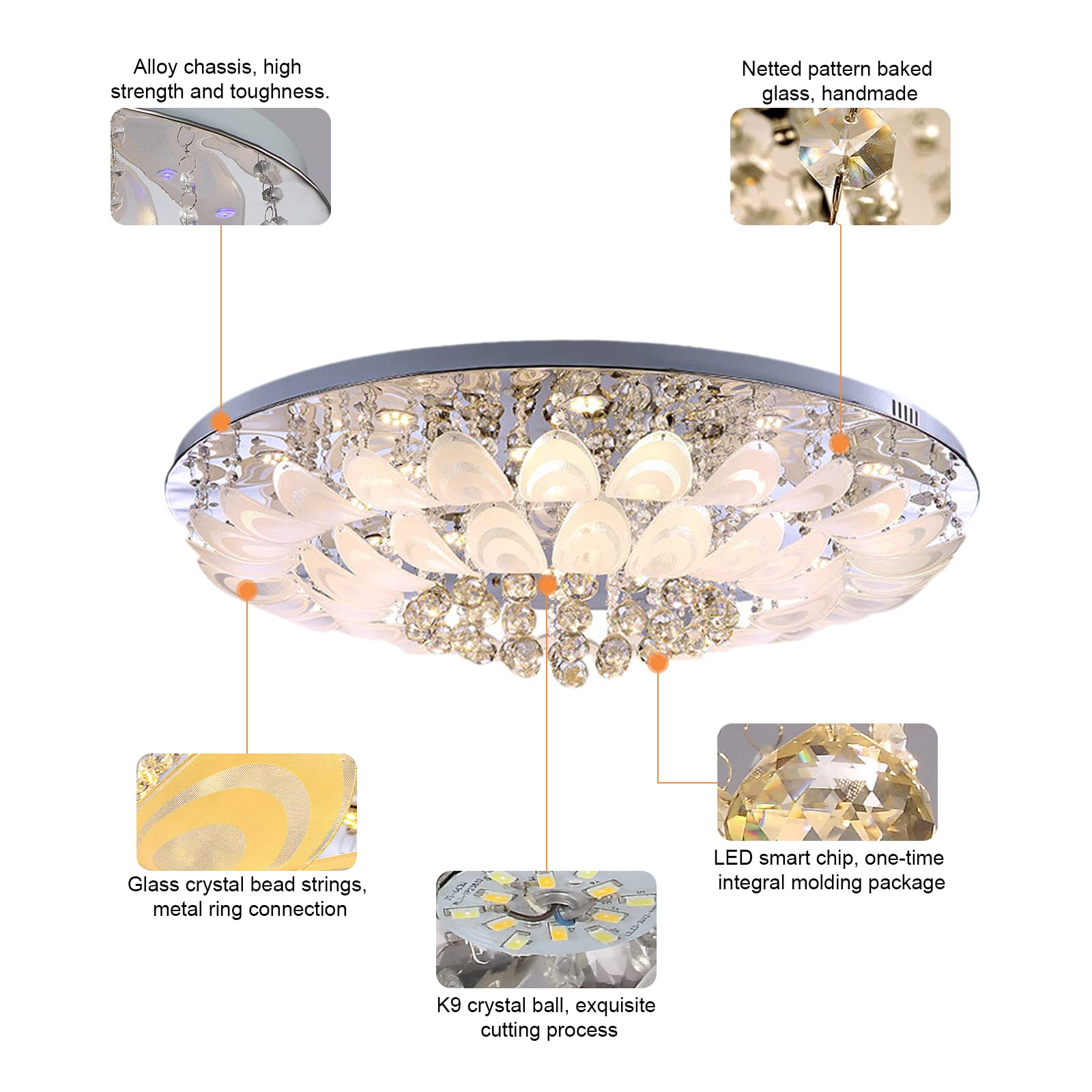 OUKANING 31.5 Inch Modern K9 Crystal Chandelier Ceiling Fan with LED Lights & Remote Control - Luxury Flush Mount Lighting Fixture for Living Room, Dining Room, Bedroom | Energy Efficient Dimmable Ceiling Lamp for Home Decor & Interior Design
