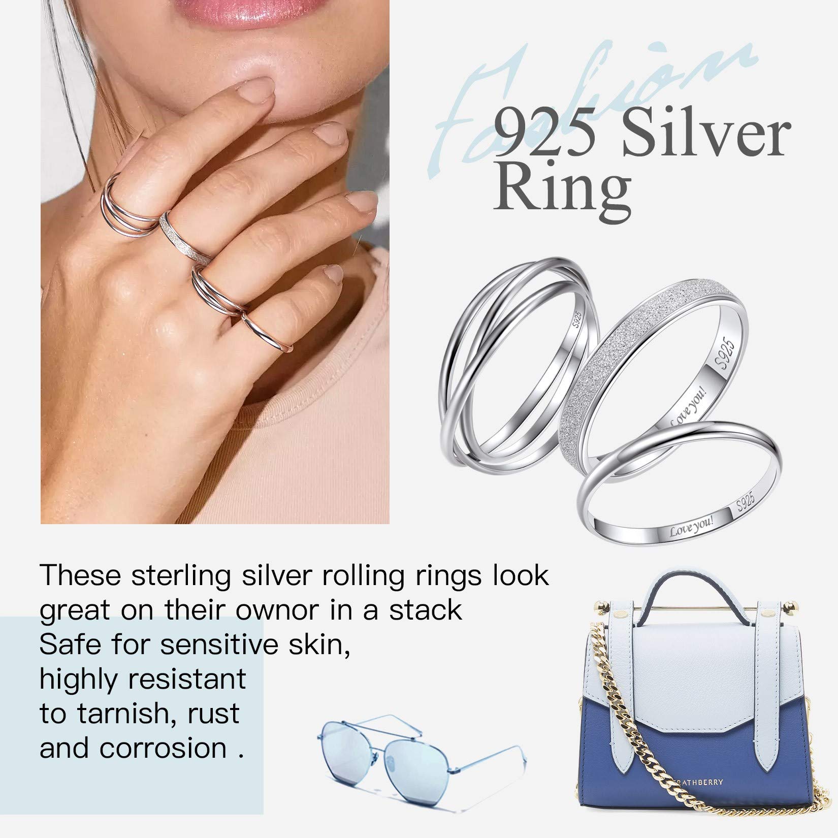 Suplight 925 Sterling Silver Triple Interlocked Ring Set - Engravable 2mm/3mm/5mm Simple Plain Band Rings for Women & Men (Gift Box Included) - Perfect for Anniversaries, Weddings & Everyday Wear