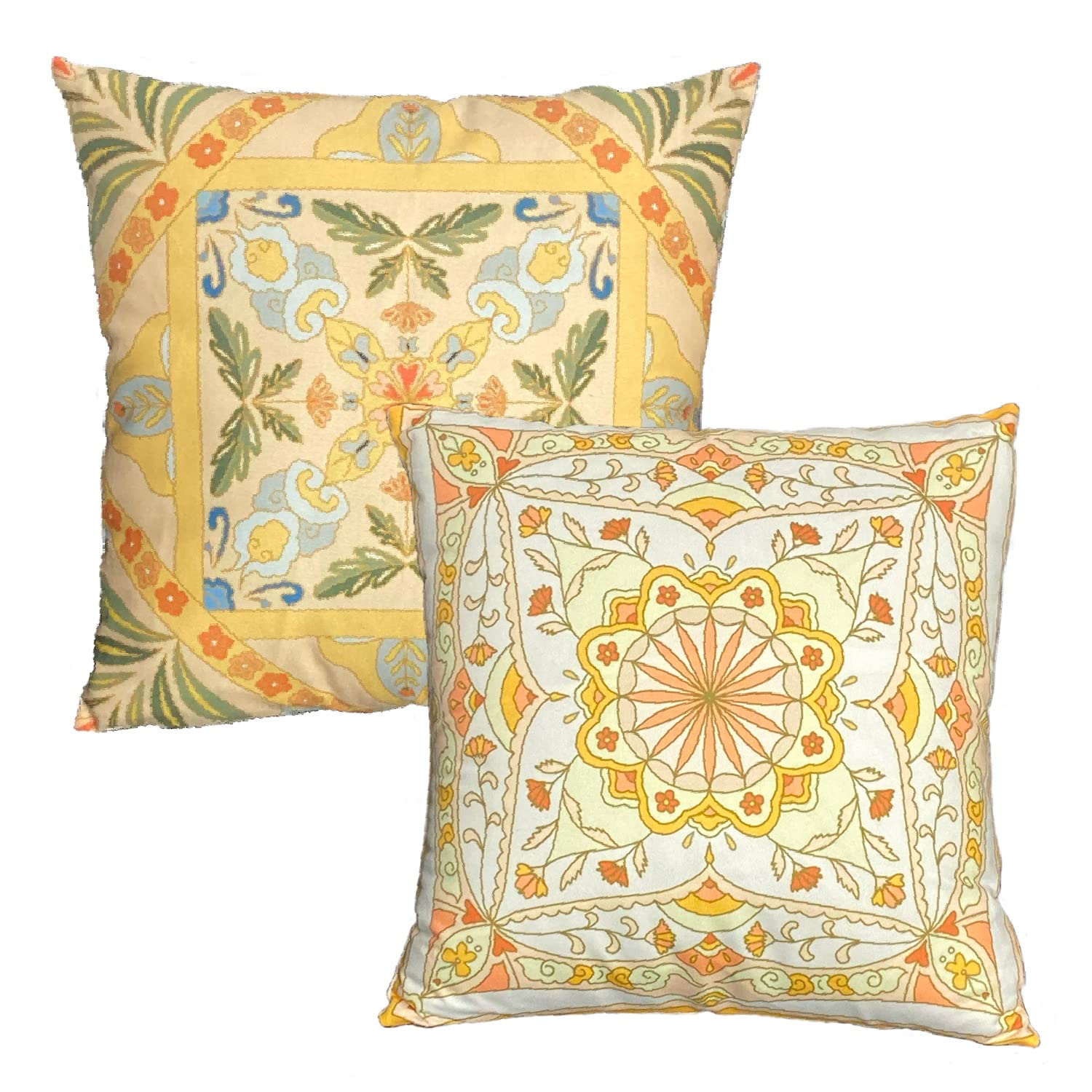 Bnhcoe Yellow Geometric Pillow Covers 18x18 Inch - Set of 2 Bohemian Retro Throw Pillow Cases for Couch, Sofa, Bed - Perfect for Outdoor, Living Room & Home Decor