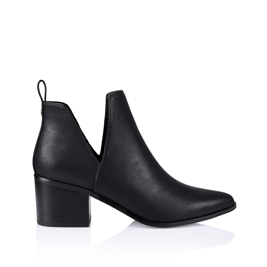Fierce Cut Out Ankle Boots for Women - Black Softee Leather Pointed Toe Heeled Booties - Perfect for Night Out, Party & Date Night