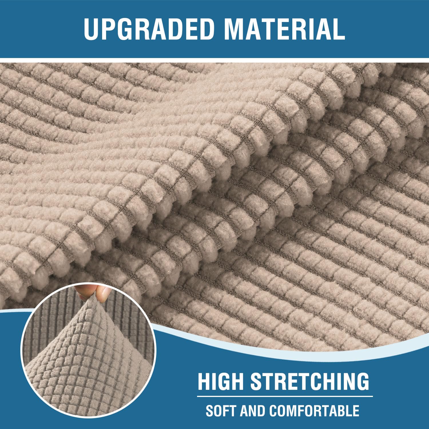 H.VERSAILTEX 4-Piece Stretch Sofa Cover Set - Jacquard Fabric Couch Covers for 3-Cushion Sofa & 2-Cushion Loveseat, Thick Durable Slip-Resistant Furniture Protector (Sand Color) - Perfect for Living Room, Family Room, and Pet-Friendly Homes