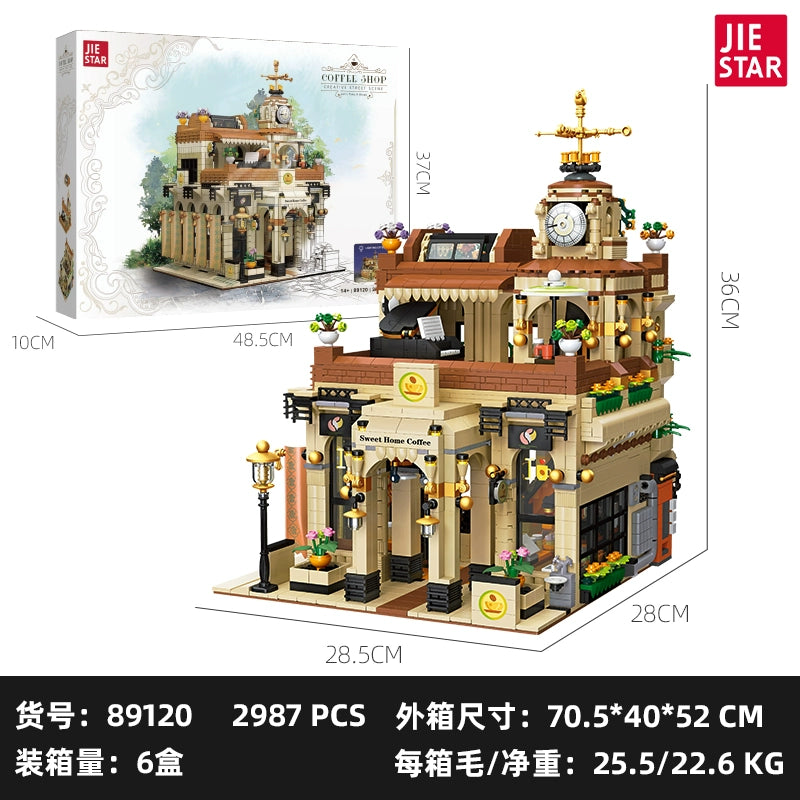 JIESATR 89120 Retro Cafe Building Blocks Set - 2987 PCS Classic Coffee Shop Model Kit for Adults & Teens | Perfect for Home Decoration, Gift Giving & LEGO® Style Collectors