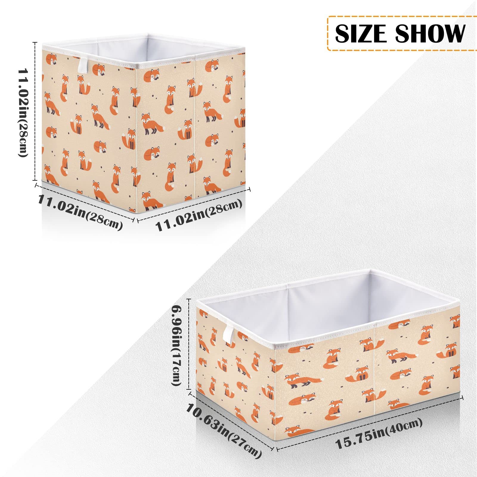 Bolaz Fox Pattern Storage Cubes - Foldable Fabric Bins for Home, Kids Room, Closet & Toy Organization | Perfect for Shelves, Cabinets & Nursery Decor