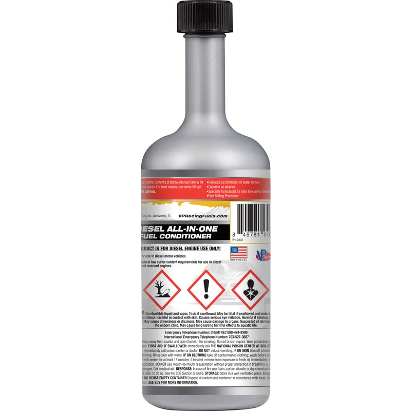 VP Racing 2838 Diesel All-In-One Fuel Conditioner - 16oz (9 Pack) | Improves Engine Performance, Cleans Injectors & Stabilizes Fuel | Ideal for Trucks, Boats & Heavy Equipment