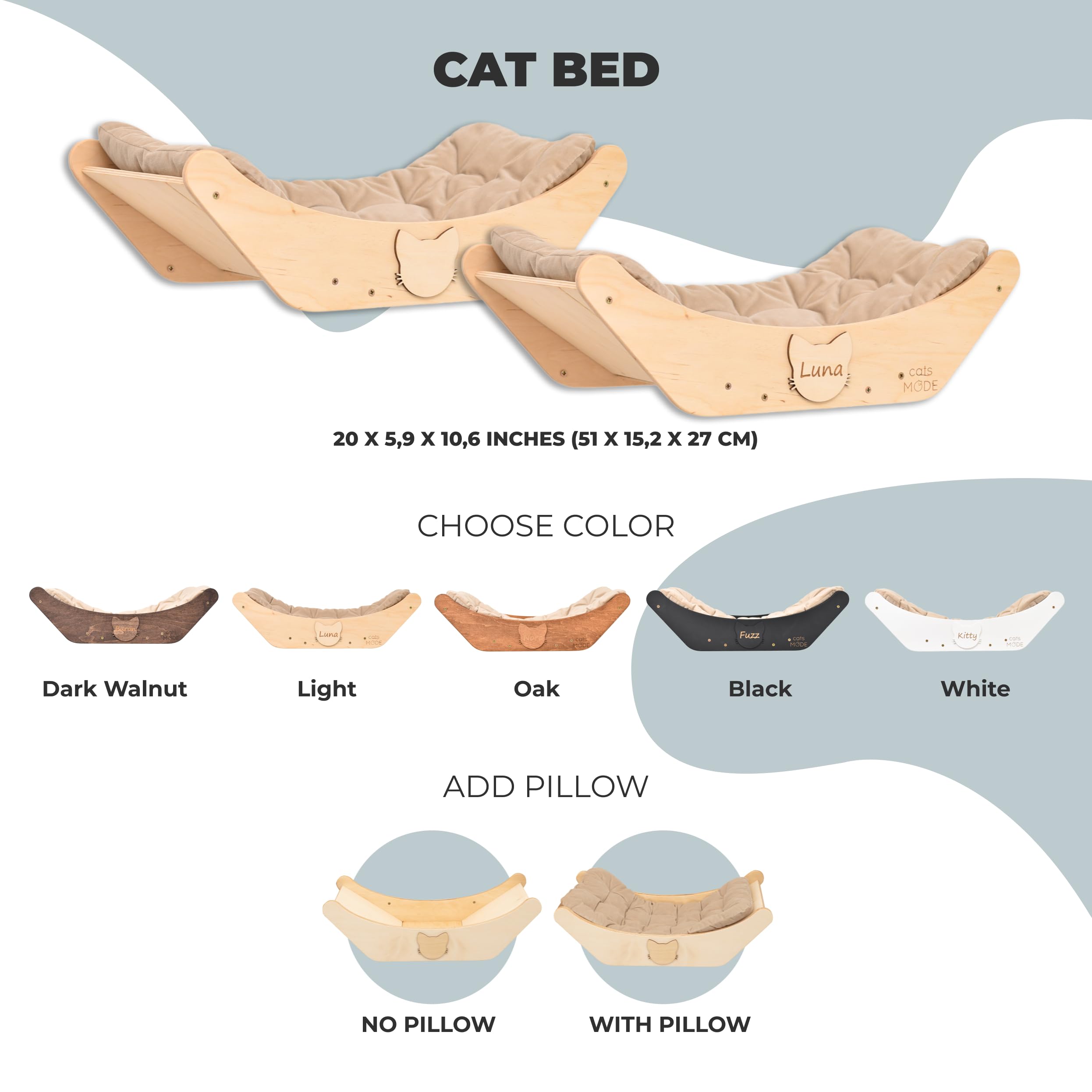 Rustic Wood Cat Bed with Pillow - Pet Furniture for Indoor Cats & Home Decor