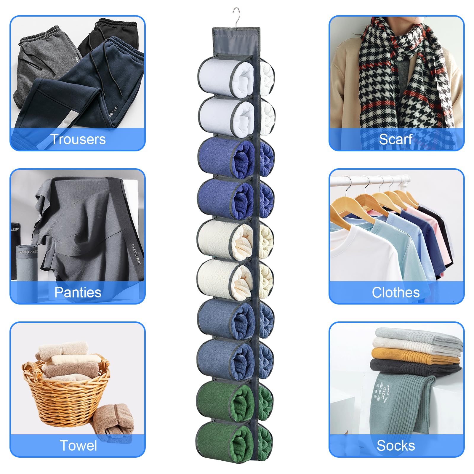 Hanging Legging Organizer with 20 Pockets - Space Saving Closet Storage for Yoga Pants, Jeans & Clothes - Door Mounted Wardrobe Organizer (Grey) | Perfect for Small Spaces, Bedrooms & Closet Organization
