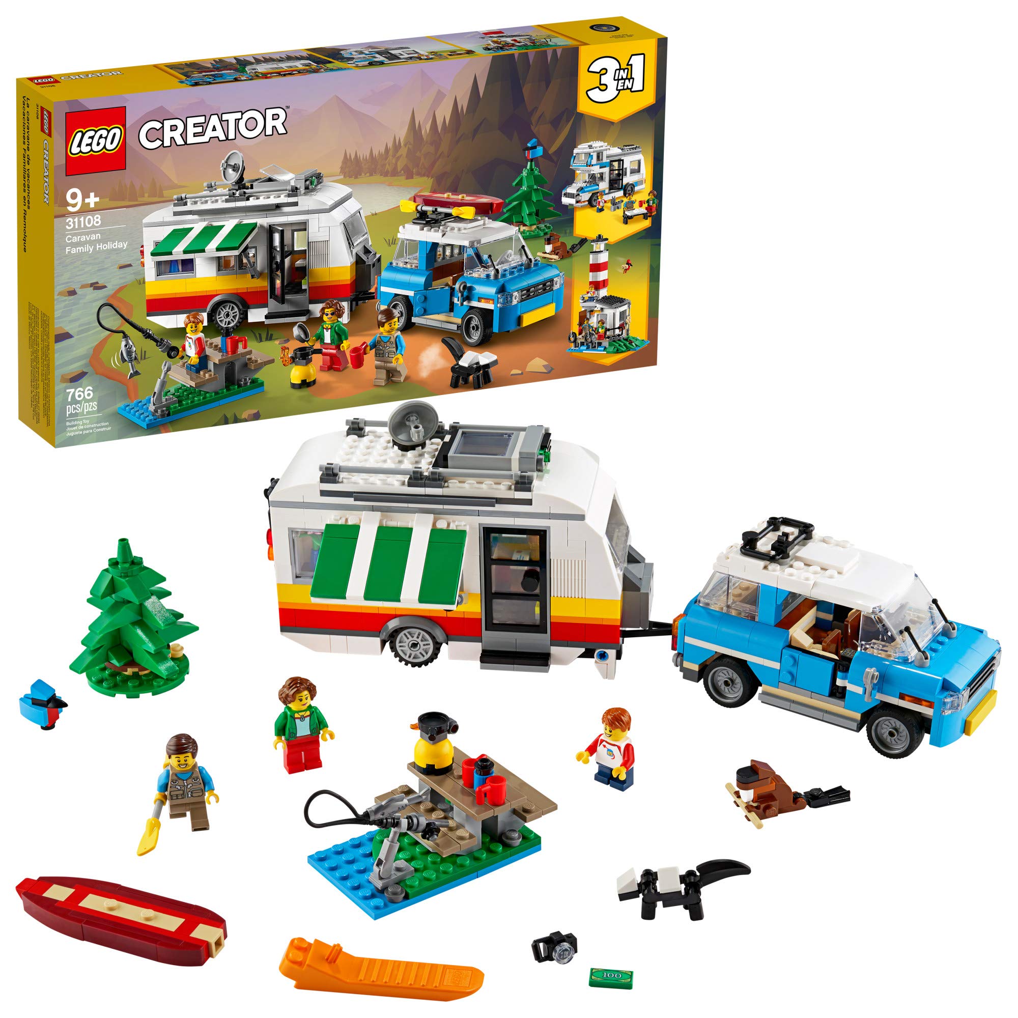 LEGO Creator 3in1 Caravan Family Holiday 31108 Building Kit - 766 Pieces, Creative Play & Camping Adventure Toy for Kids with Cute Animal Figures | Perfect for Birthday Gifts, Indoor Play & Family Bonding Activities