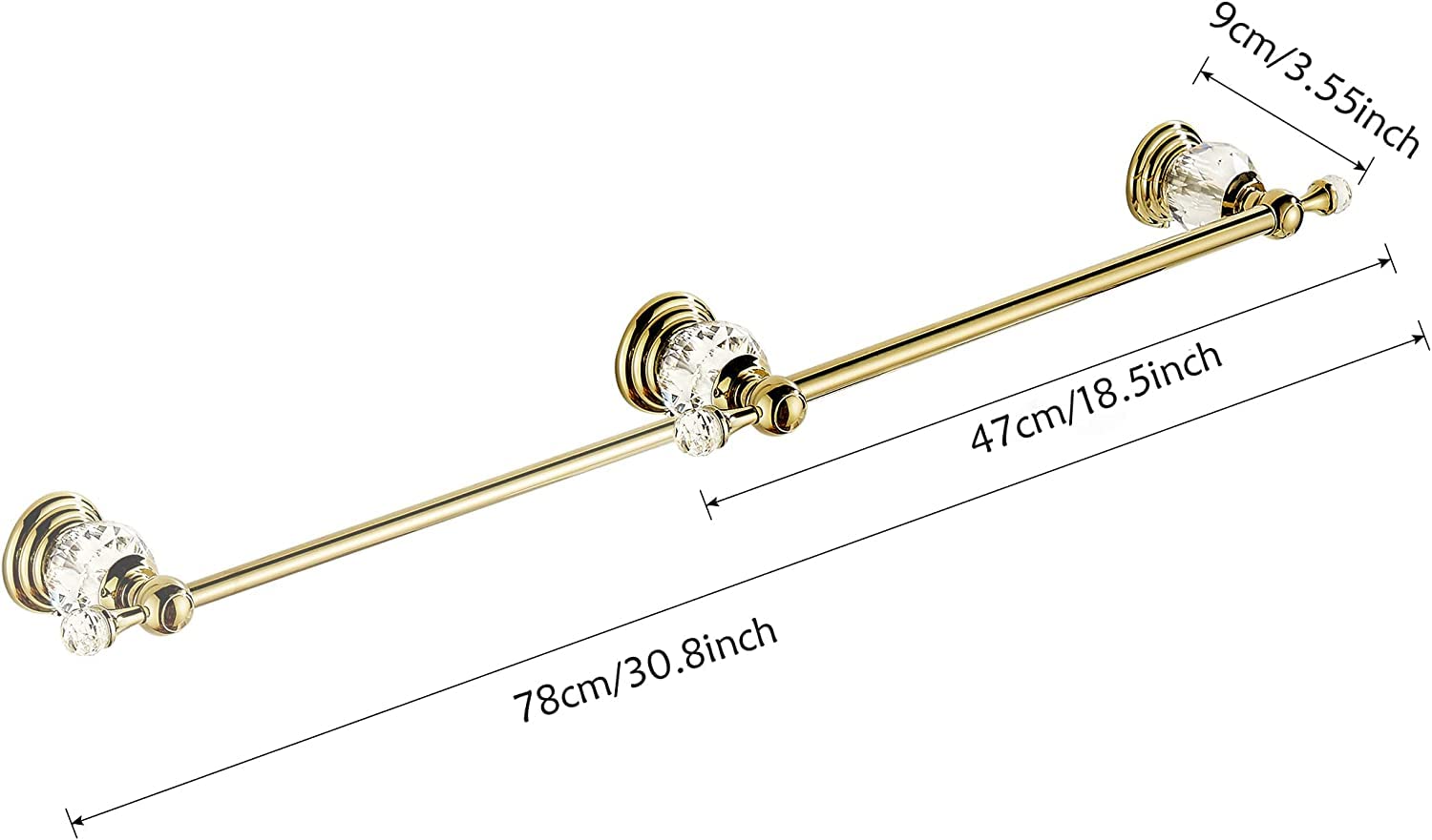 WINCASE Gold Towel Bar - Adjustable Crystal Bathroom Towel Holder with Golden Finish - Wall Mounted Single Towel Rack for Bathroom, Kitchen & Spa Decor