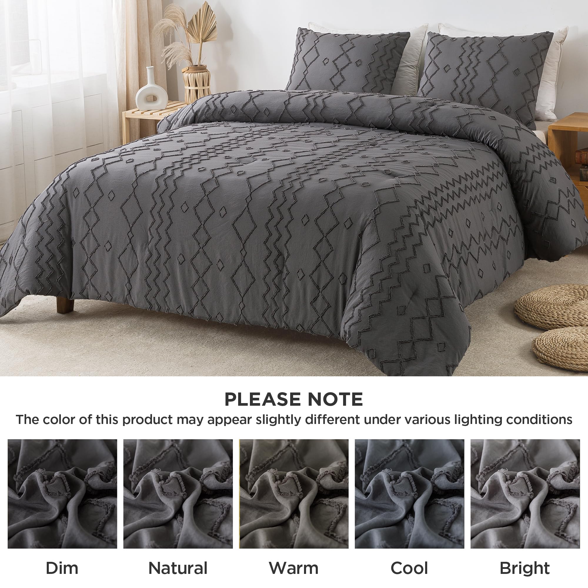 **Andency Dark Gray Tufted Comforter Set Full (79x90 Inch) – 3-Piece Boho Farmhouse Bedding with Microfiber Down Alternative, Geometric Design – Perfect for Cozy Bedrooms, Guest Rooms & Modern Farmhouse Decor**