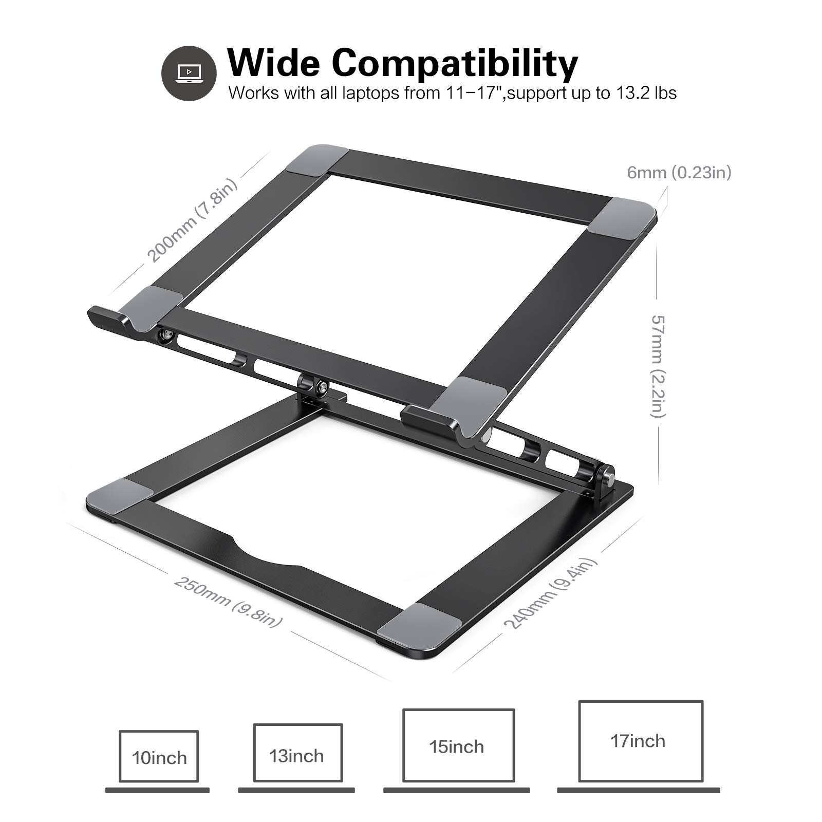 Aluminum Laptop Stand for Desk - Foldable, Portable, Height Adjustable Riser Holder for MacBook, Air, Pro, Dell XPS, HP, All 10-17.3 Inch Laptops - Perfect for Home Office, Gaming, and Study