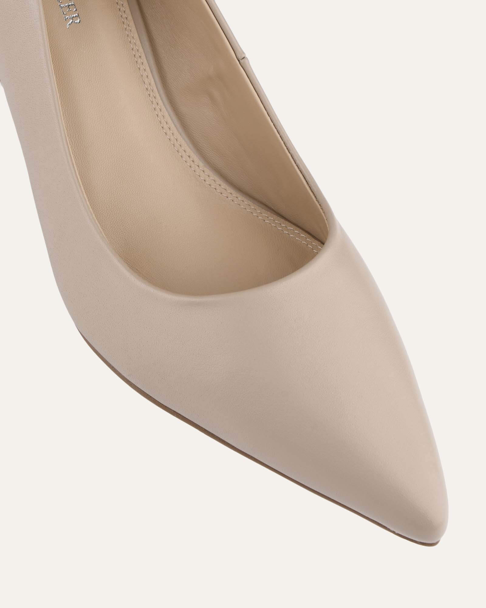 Carrington Low Heels - Comfortable Taupe Leather Pumps for Women | Perfect for Office, Wedding & Formal Occasions