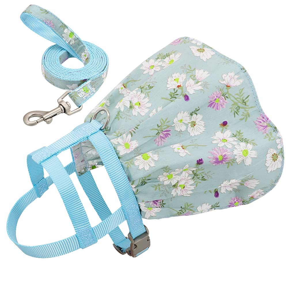 UOEIDOSB Floral Printed Small Dog & Cat Harness Leash Set - Adjustable Pet Vest with Summer Dress for Chihuahua, Puppies & Kittens (Medium Size, Green) - Perfect for Outdoor Walks, Park Visits & Pet Fashion Shows