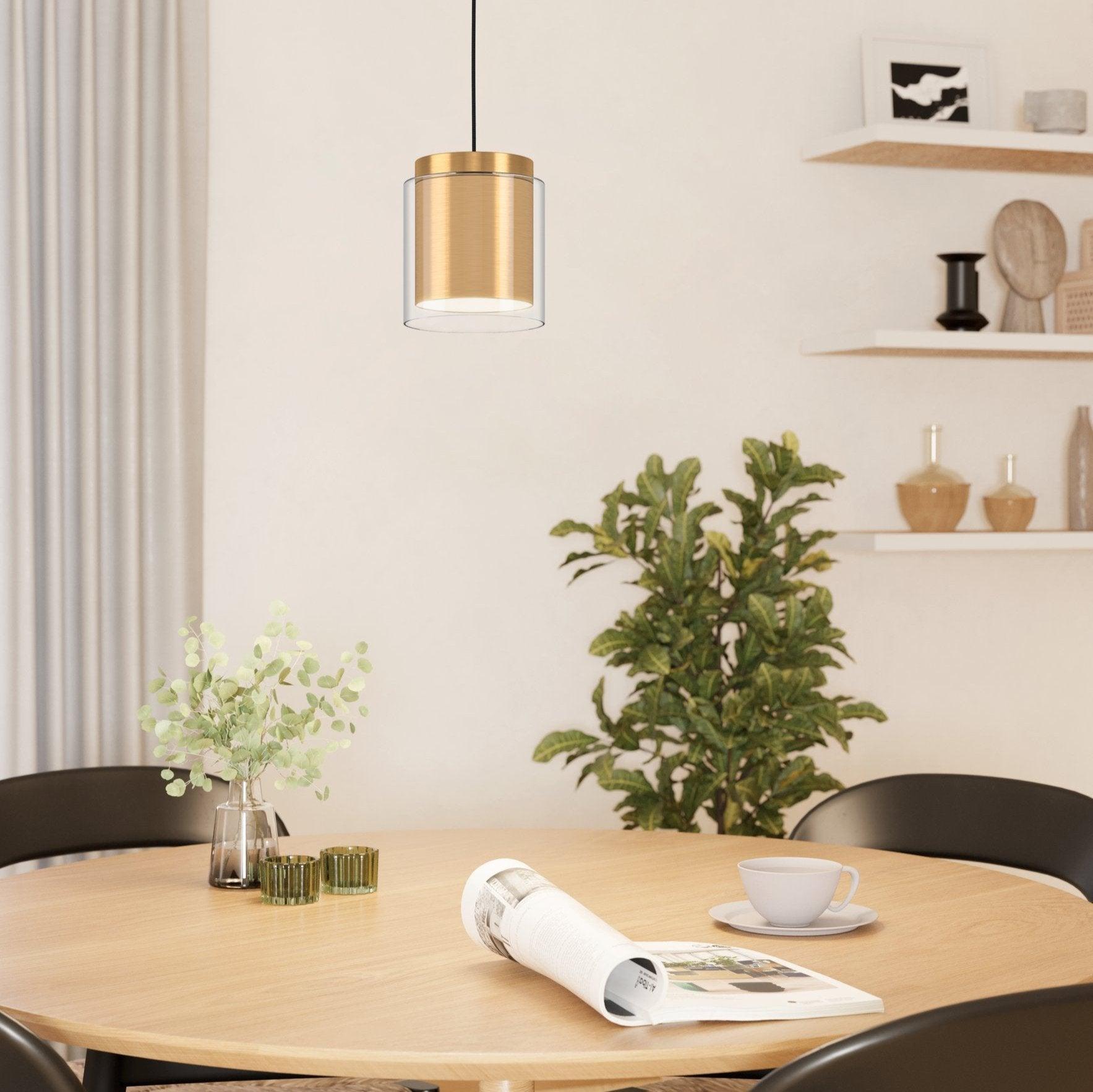 Eglo Lagunitas Modern Cylindrical Glass & Brass Ceiling Light Pendant - Elegant Dining Room, Kitchen Island or Bedroom Lighting Fixture