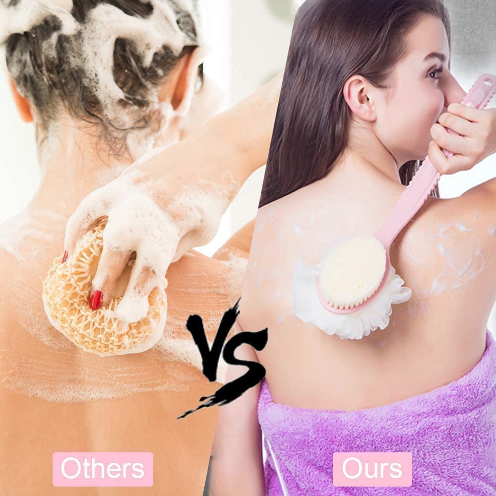 Long Handle Exfoliating Body Brush for Dry Skin & Cellulite - Shower Scrubber, Back Brush & Body Scrub Sponge - Multicolor | Perfect for Spa Days & At-Home Skincare Routine