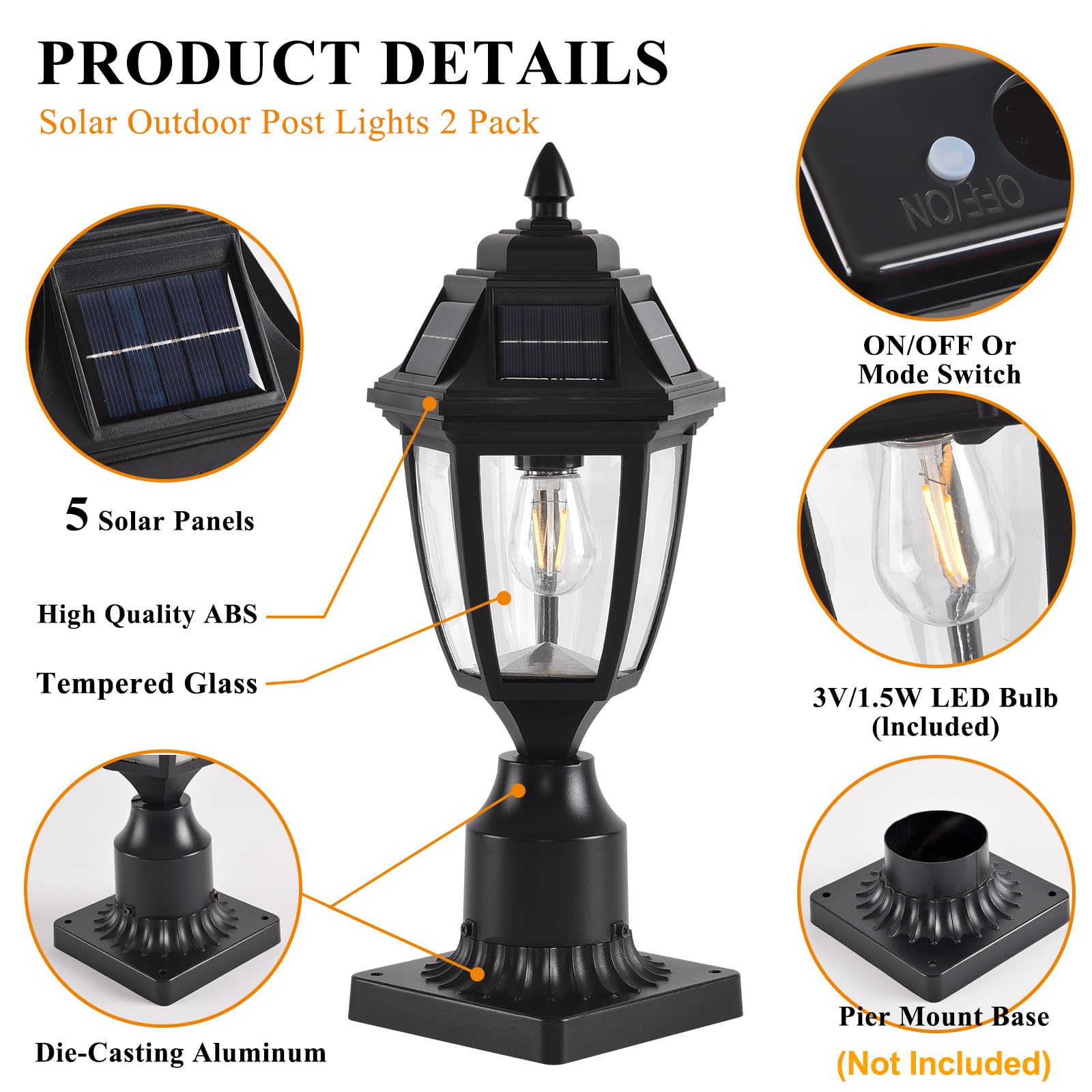 Solar Post Lights 2 Pack - Waterproof Motion Sensor Outdoor Lighting with No Pier Mount Base | Solar Powered Pole Lanterns for Patio, Yard, Garden & Pathway Illumination