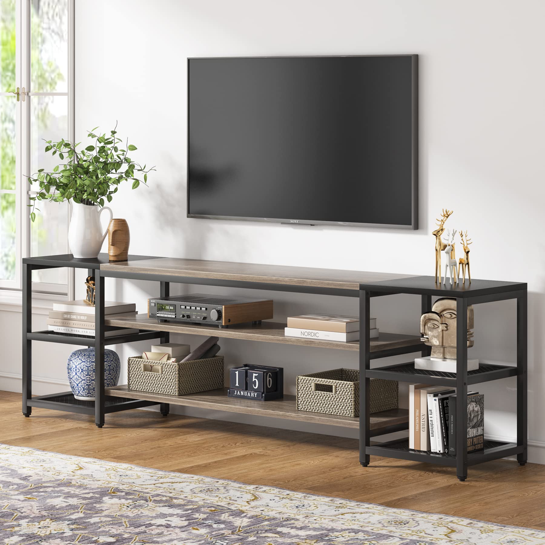 Tribesigns 78 Inch TV Stand for TVs up to 85 Inch - Industrial Style 3-Tier Media Console with Storage Shelves, Entertainment Center for Living Room & Home Theater - Perfect for Organizing Gaming Consoles, Sound Systems & Movie Nights
