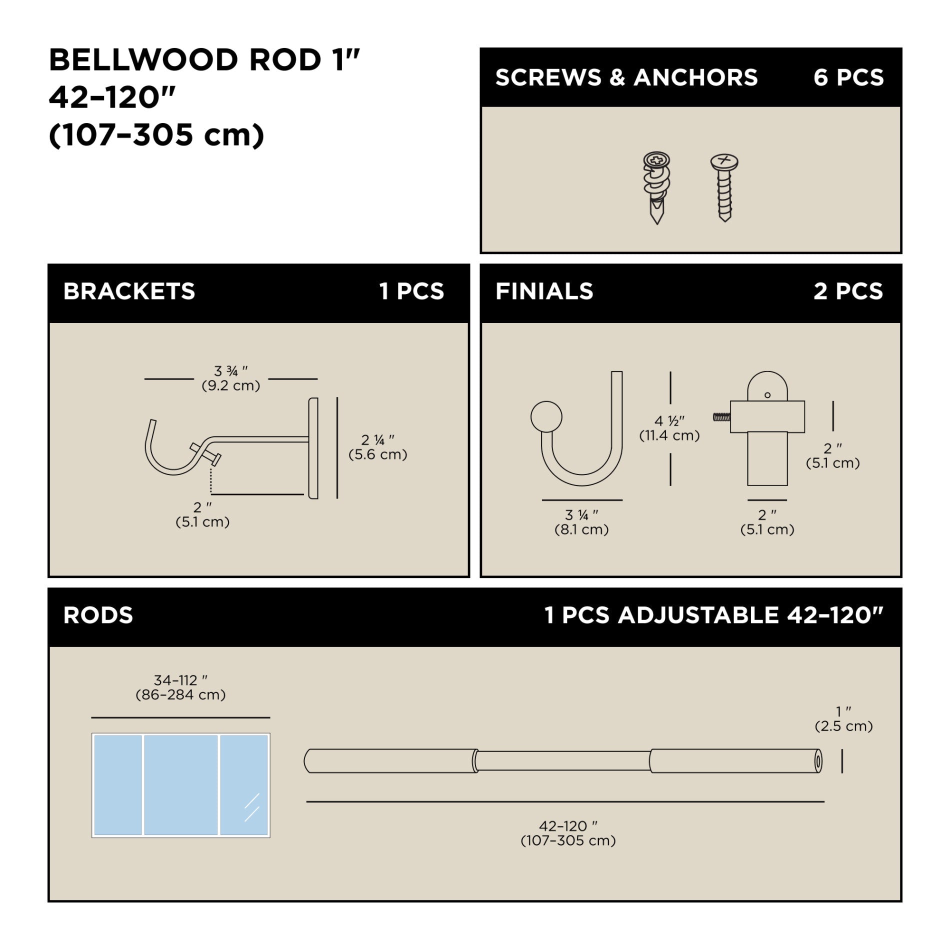 Bellwood Adjustable Curtain Rod - Heavy Duty Stainless Steel, No Drill Tension Rod for Windows, Doors, and Room Dividers - Perfect for Living Room, Bedroom, and Dorm Decor