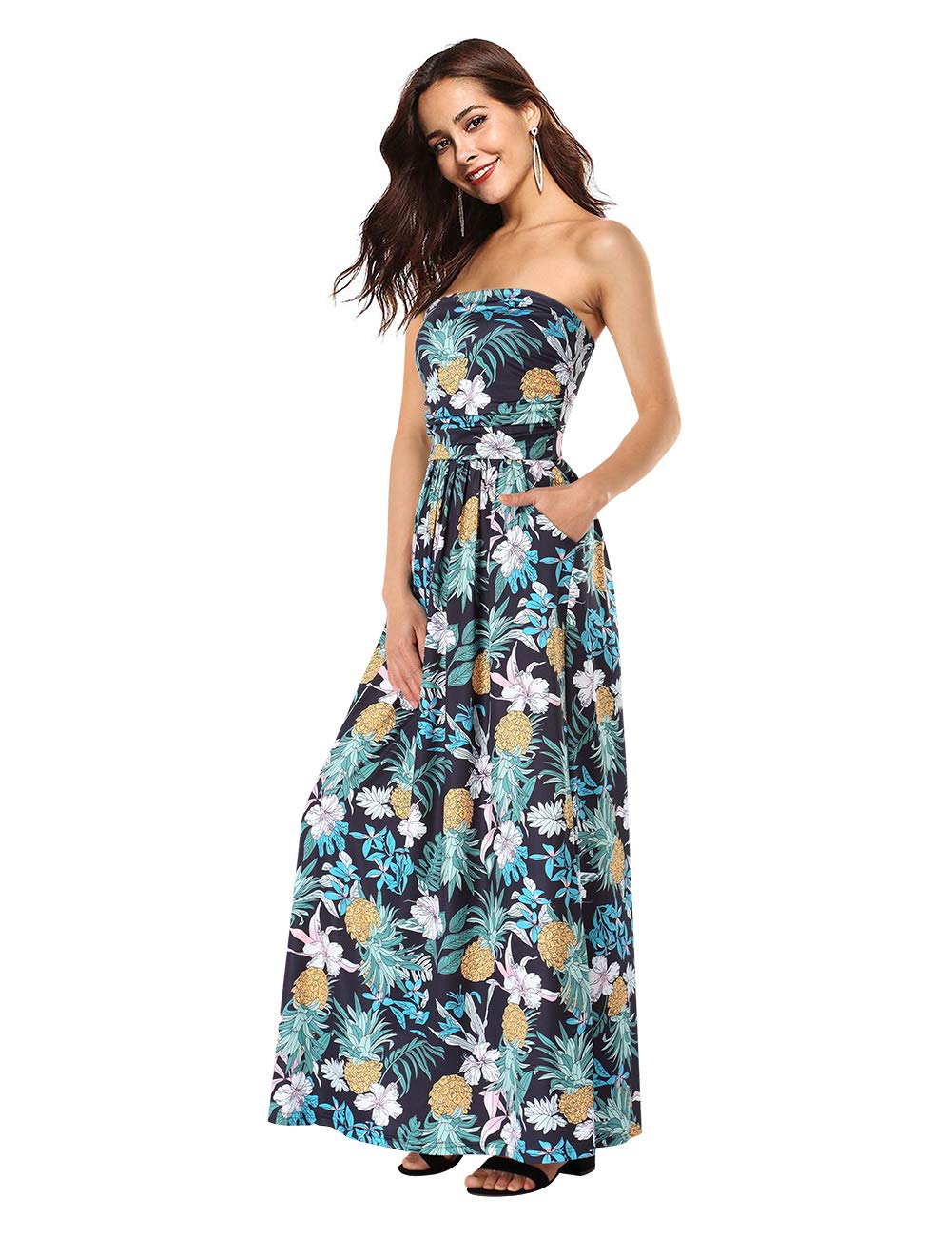 Leadingstar Women's Floral Print Casual Maxi Dress for Beach, Party & Summer Vacation - Lightweight Flowy Sundress with Pockets