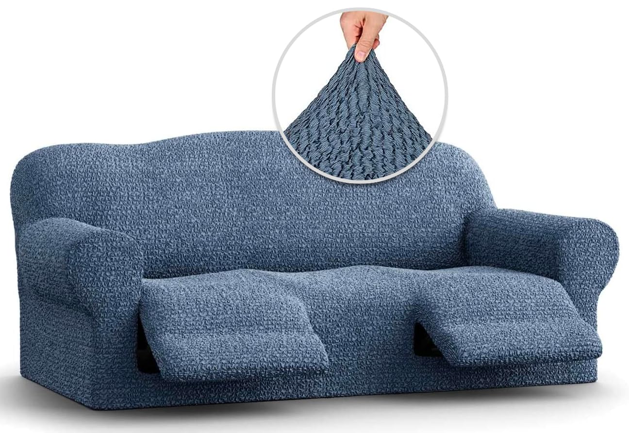 PAULATO BY GA.I.CO. Recliner Sofa Cover - Stretchable 1-Piece Reclining Couch Slipcover - Soft Polyester Fabric Furniture Protector - Mille Righe Collection (Blue) - Perfect for Living Room, Home Theater & Office Use