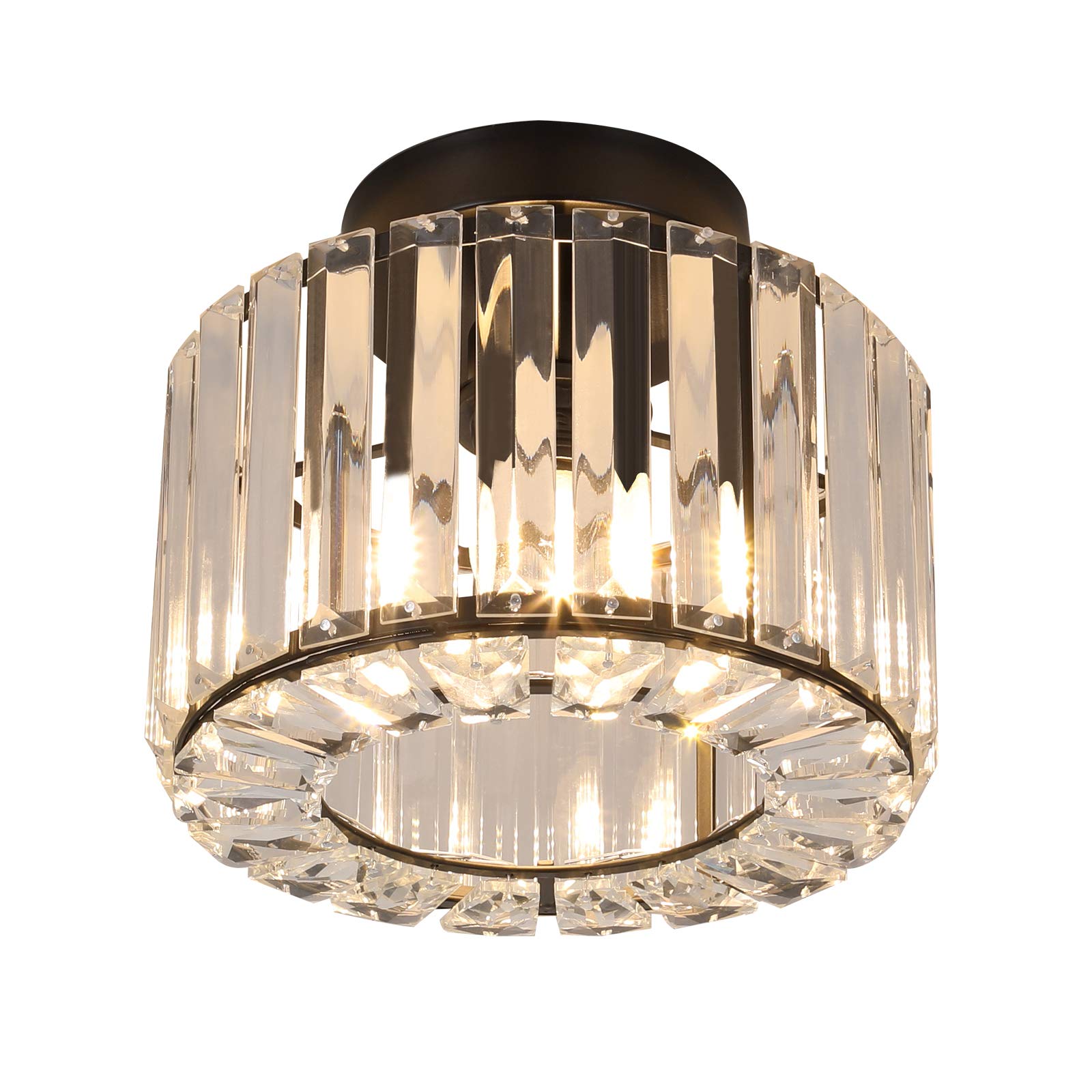 Modern Crystal Semi-Flush Mount Ceiling Light Fixture - Elegant Black Lighting for Dining Room, Foyer, Living Room, Bedroom & Entryway | Perfect for Hallways, Staircases and Home Decor Ambiance