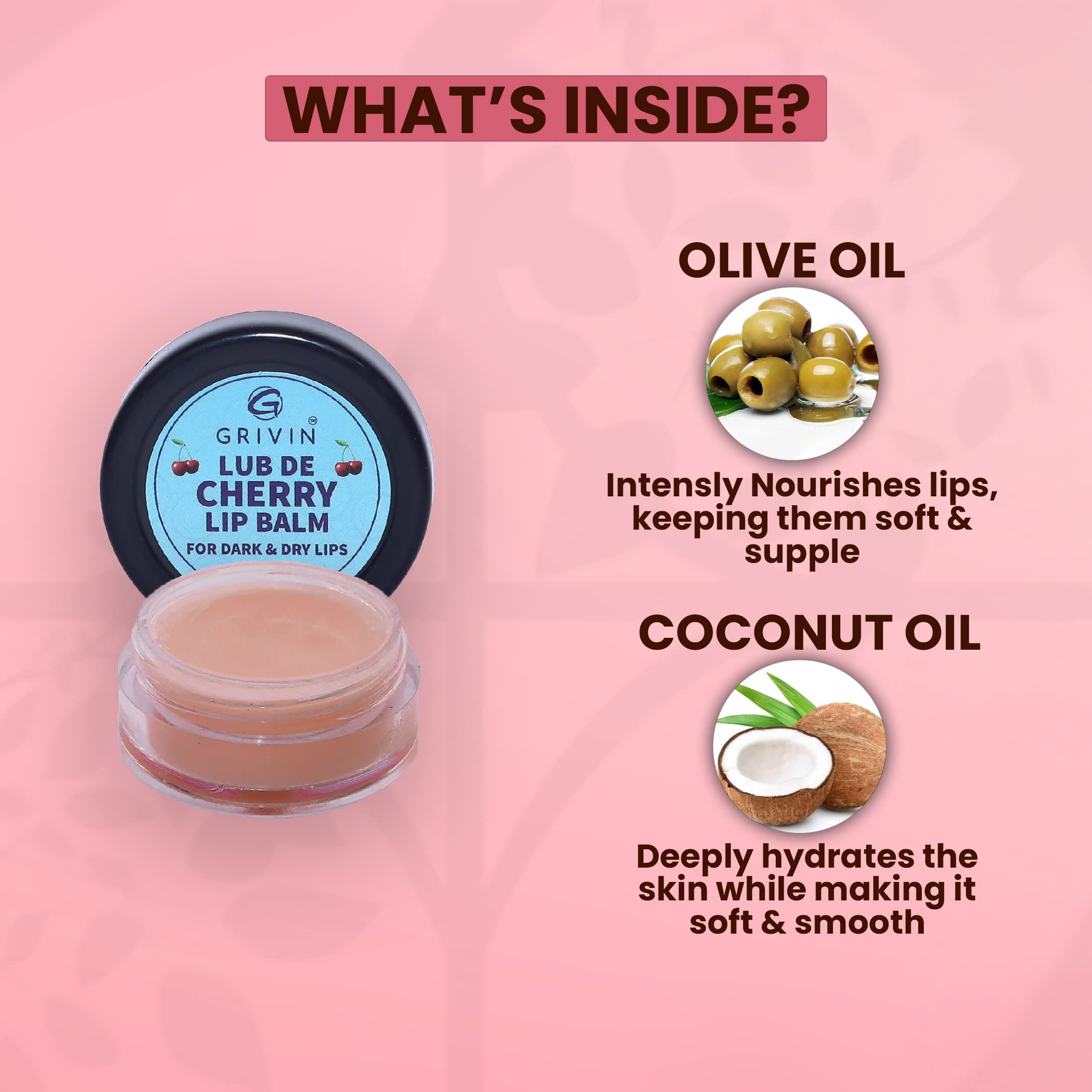 Grivin Lub De Cherry Lip Balm for Dark & Dry Lips - Moisturizing & Nourishing Lip Care - Perfect for Chapped Lips, Winter Care & Daily Hydration