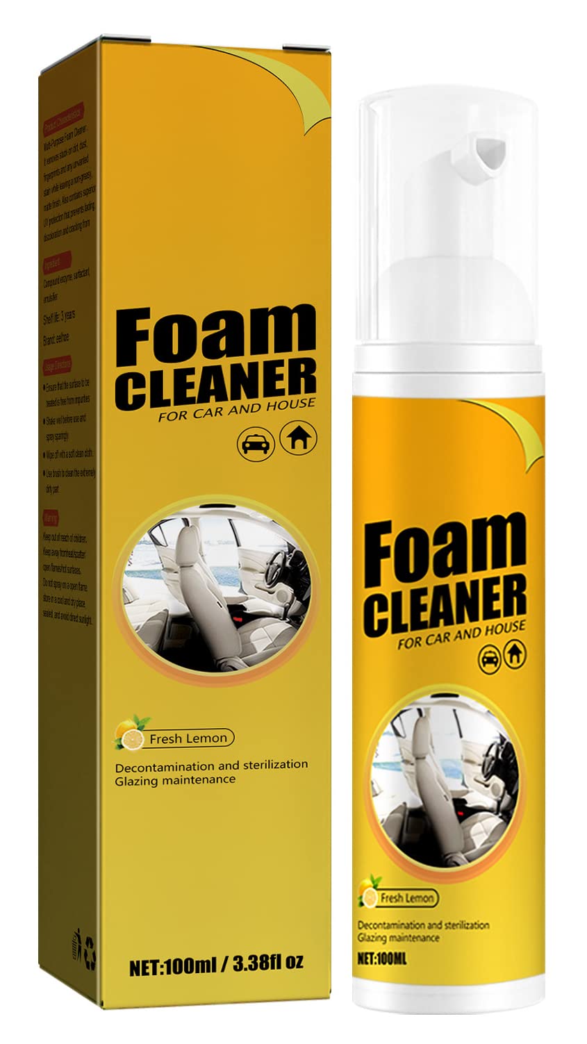 JUSGTPS Car Magic Foam Cleaner - Powerful Stain Remover for Cars, Kitchen & Household | Lemon Scent | 2023 Multifunctional Auto Detailing & Cleaning Kit | Perfect for Car Wash, Upholstery & Appliance Cleaning