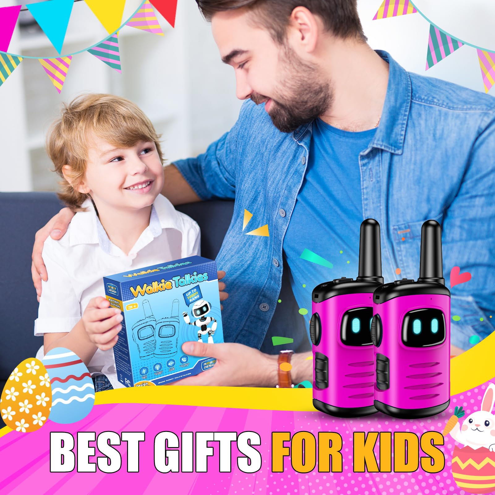 DASTION-99 Kids Walkie Talkies for 3-6 Year Olds - Pink Mini Robot Toy Walkie Talkies for Girls | Best Birthday & Christmas Gifts for 4-6 Year Old Girls | Fun Outdoor Games, Camping Adventures & Stocking Stuffers for Kids