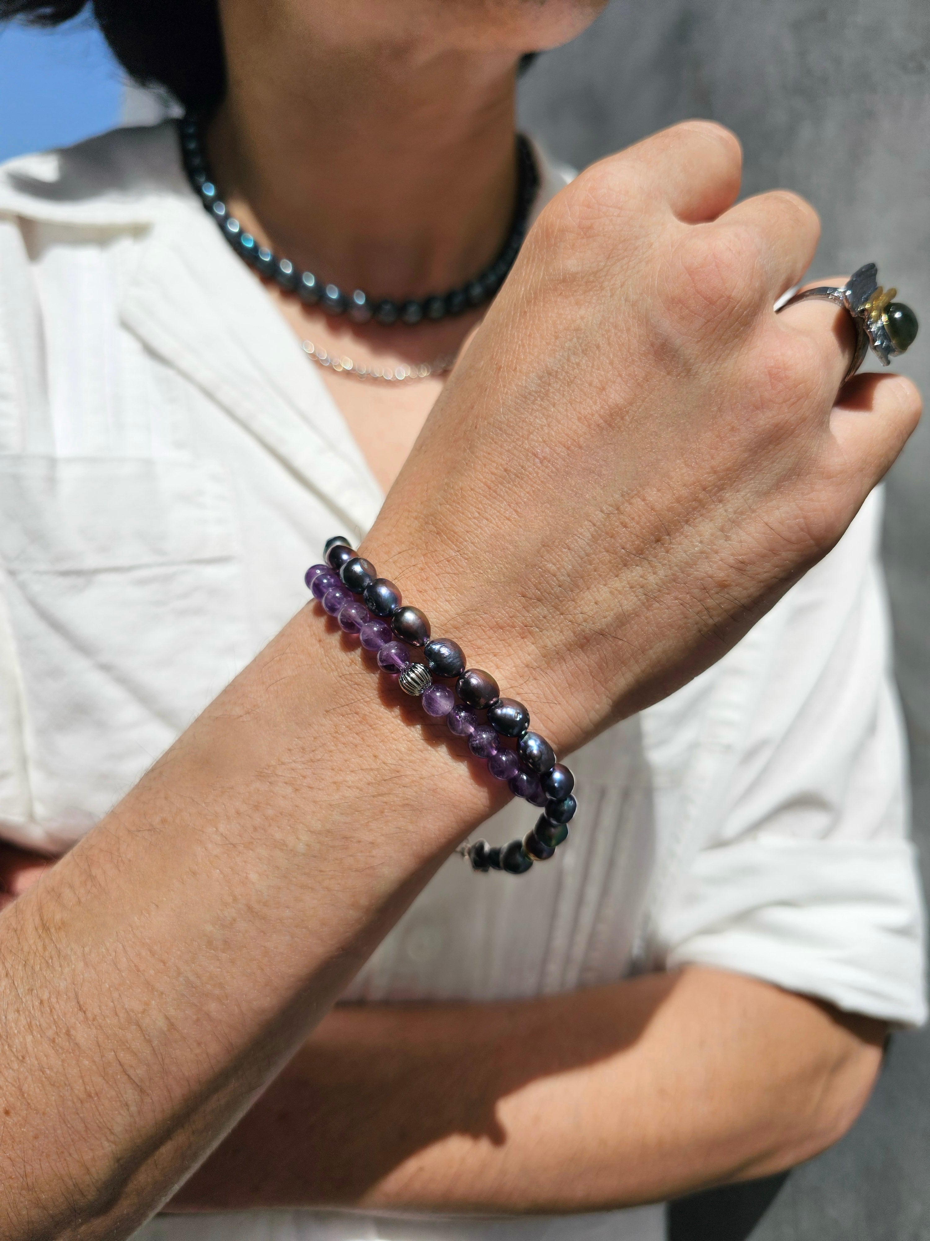 Amethyst Stretchable Men's Bracelet MEB01 - Adjustable Healing Crystal Jewelry for Meditation, Yoga & Everyday Wear
