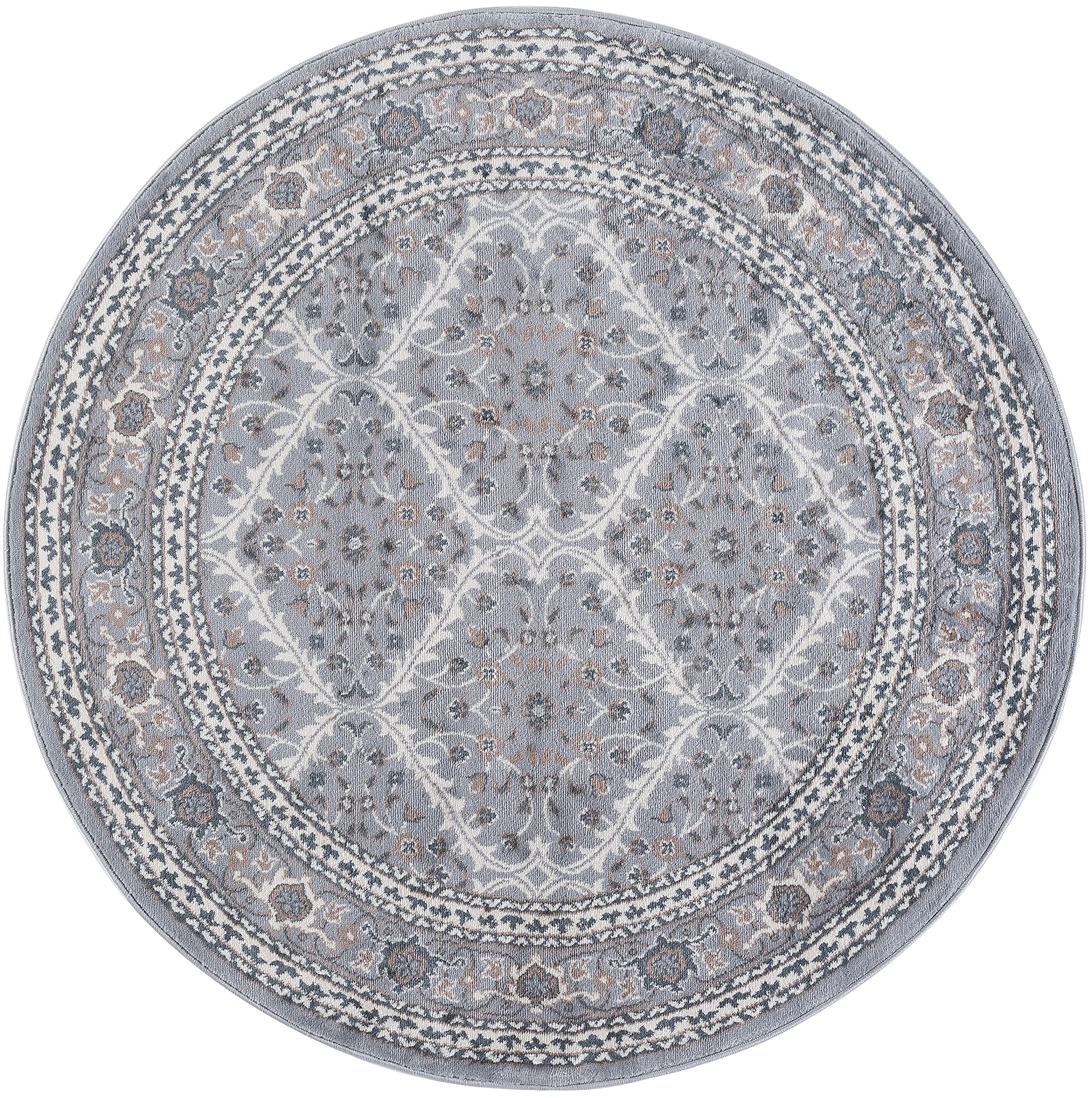 Tayse Gray Modern Large 8ft Round Area Rug - Soft Contemporary Carpet for Living Room, Bedroom, Dining Room & Entryway - Non-Slip Kitchen Rug - Perfect for Home Decor & Family Gatherings