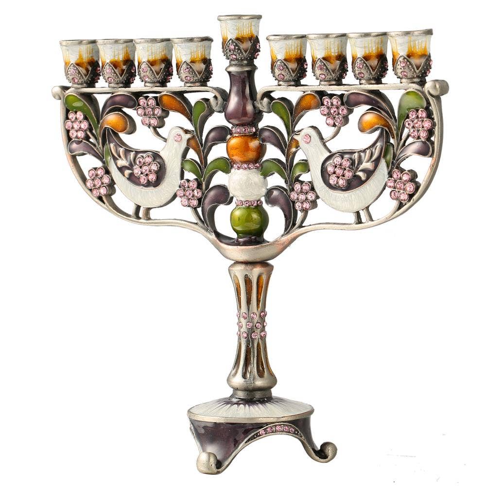 Matashi Hand Painted Enamel Candelabra Menorah - Elegant Jewish Hanukkah Decoration for Home & Holiday Celebrations