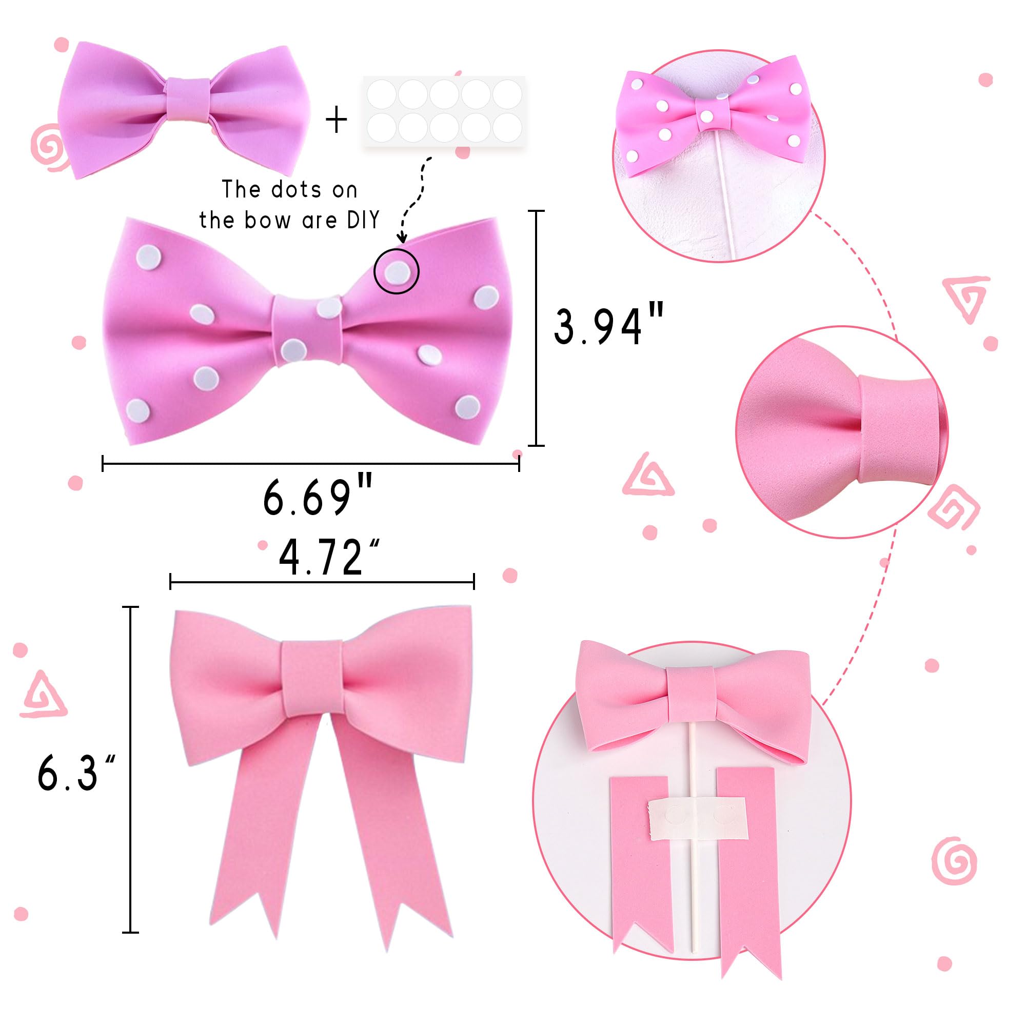 Pink Bow Cake Topper - Elegant Baby Girl Cake Decoration for Birthday & Baby Shower - Adorable EVA Bow for Desserts, Cupcakes, and Special Celebrations