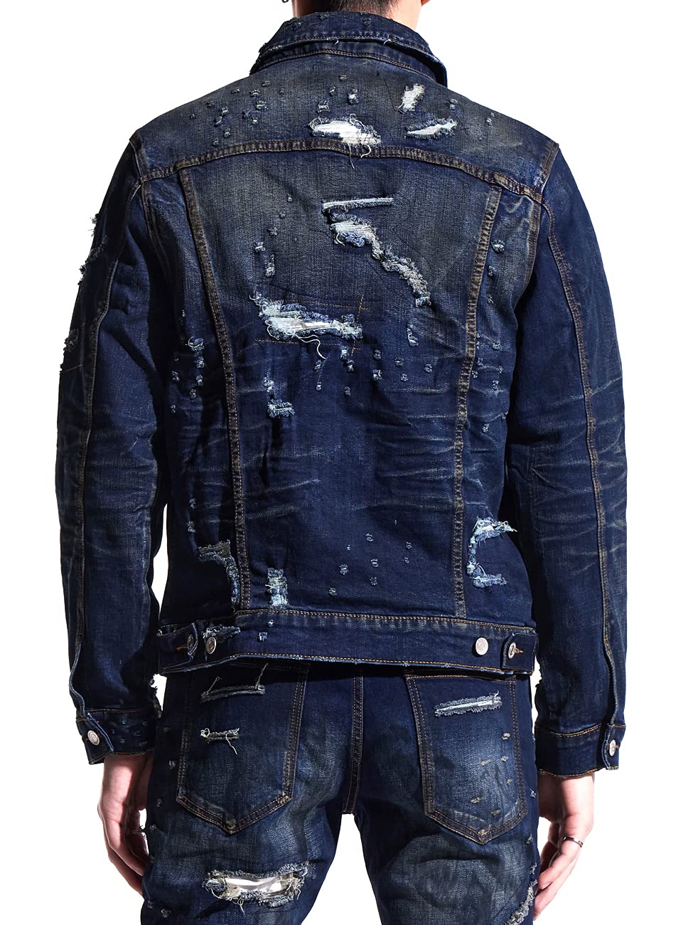 Embellish Ambrose Men’s Distressed Washed Denim Jacket - Dark Indigo Slim Fit Vintage Style for Casual Wear & Outdoor Activities