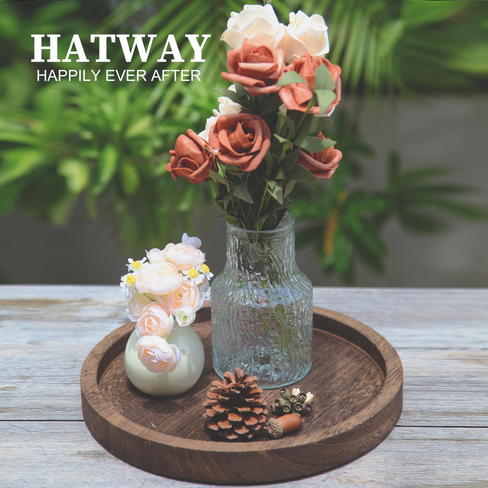 Round Wooden Decorative Tray with Candle Holder - Rustic Home Decor Centerpiece for Coffee Table, Dining Table & Christmas Display | Perfect for Farmhouse, Boho & Holiday Decorating