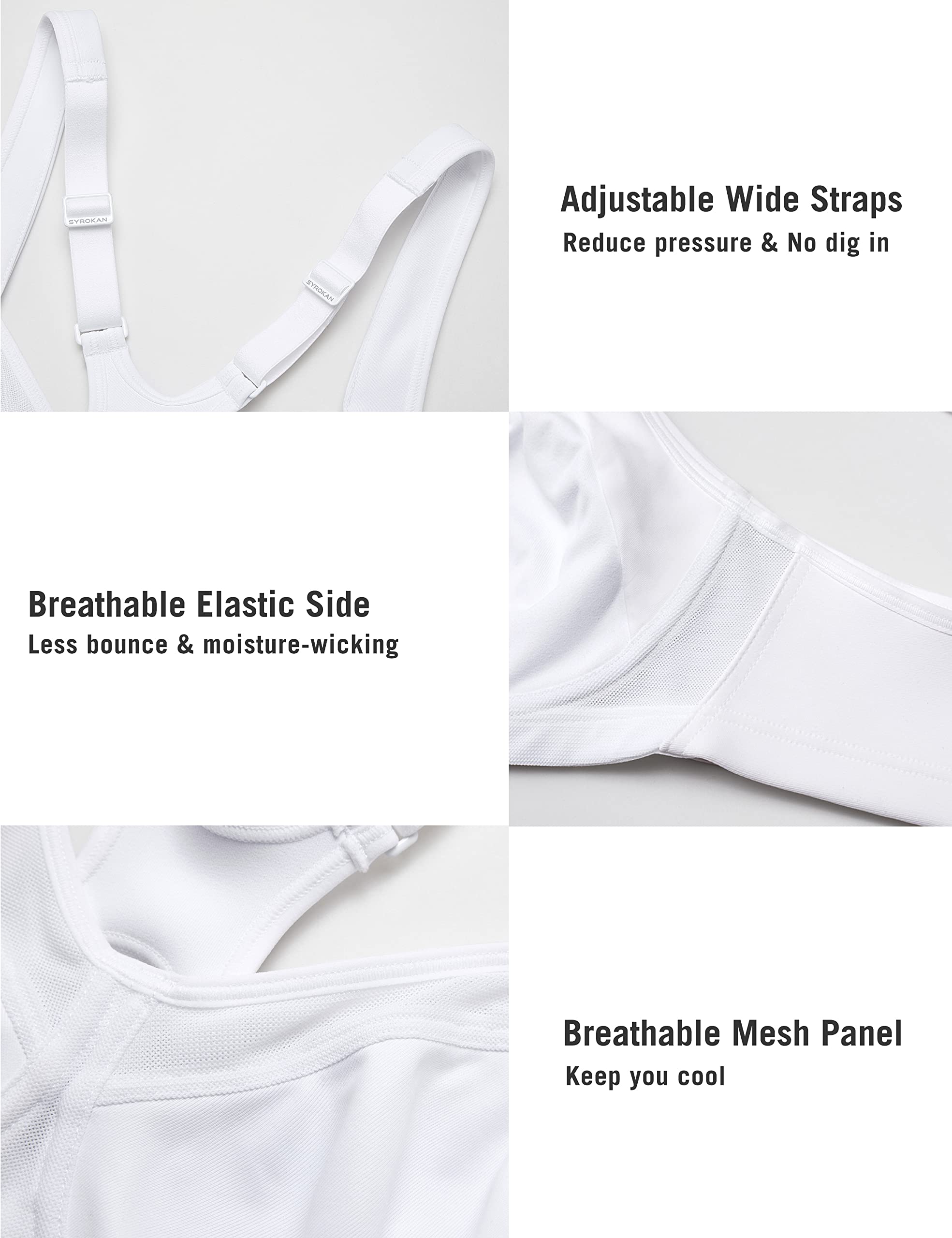 SYROKAN High Impact Sports Bras for Women - Maximum Support, Unlined Underwire, Racerback Design - No Uniboob Workout Bra for Running, Gym & High-Intensity Training