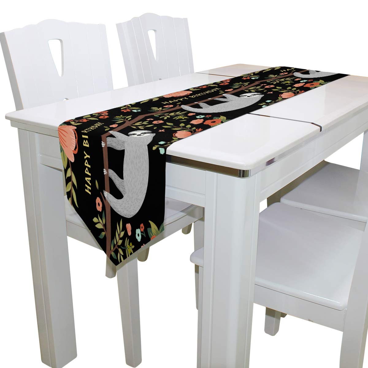AUUXVA 13x70 Inch Sloth Pattern Table Runner - Cute Animal Flower Design Polyester Tablecloth for Dining, Kitchen, Coffee Table | Perfect for Home Decor, Parties, Banquets & Holiday Celebrations