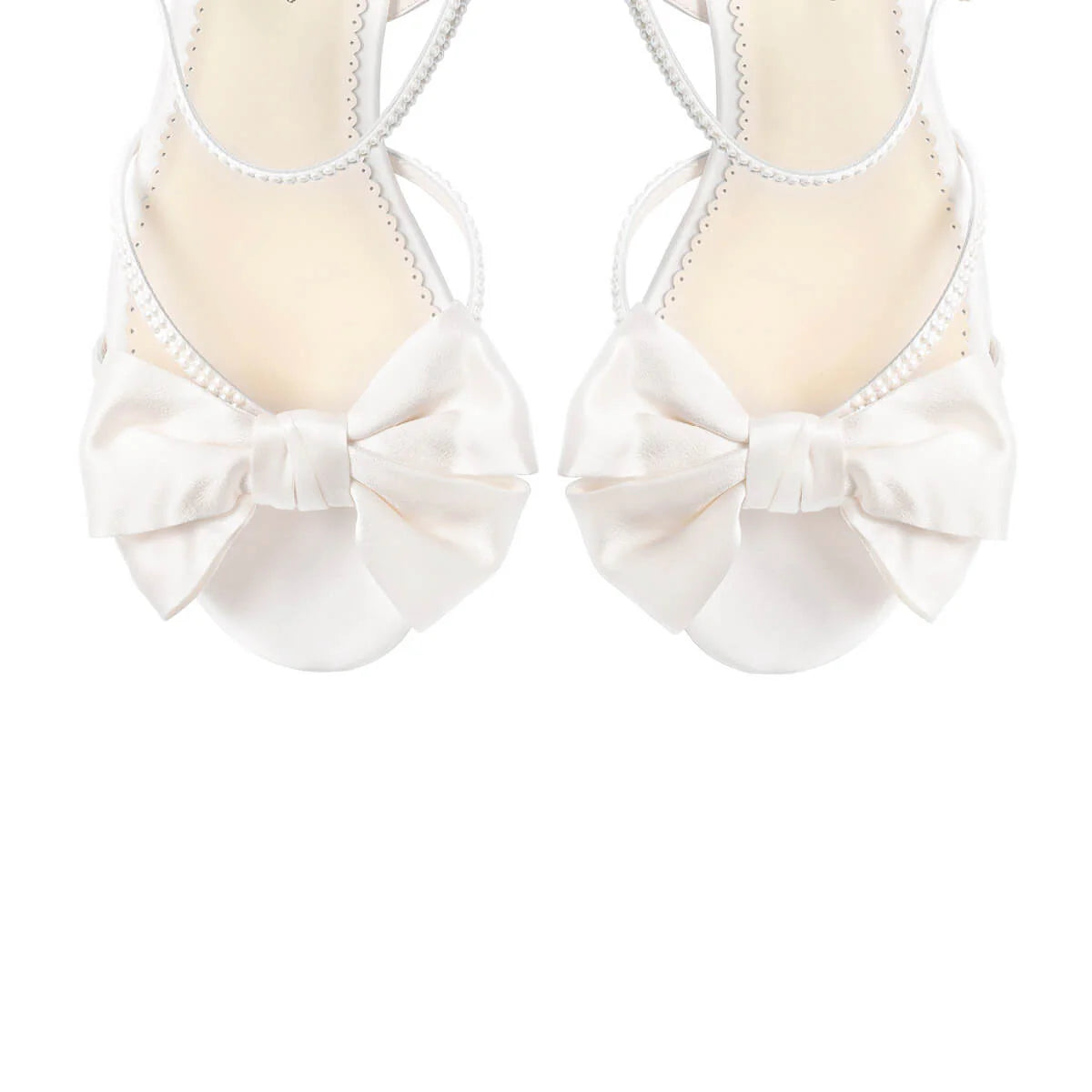 Delphine Women's Pearl Strap Bow Block Heels with Pearl Ankle Straps - Ivory Chunky Heel Sandals for Weddings, Parties & Special Occasions