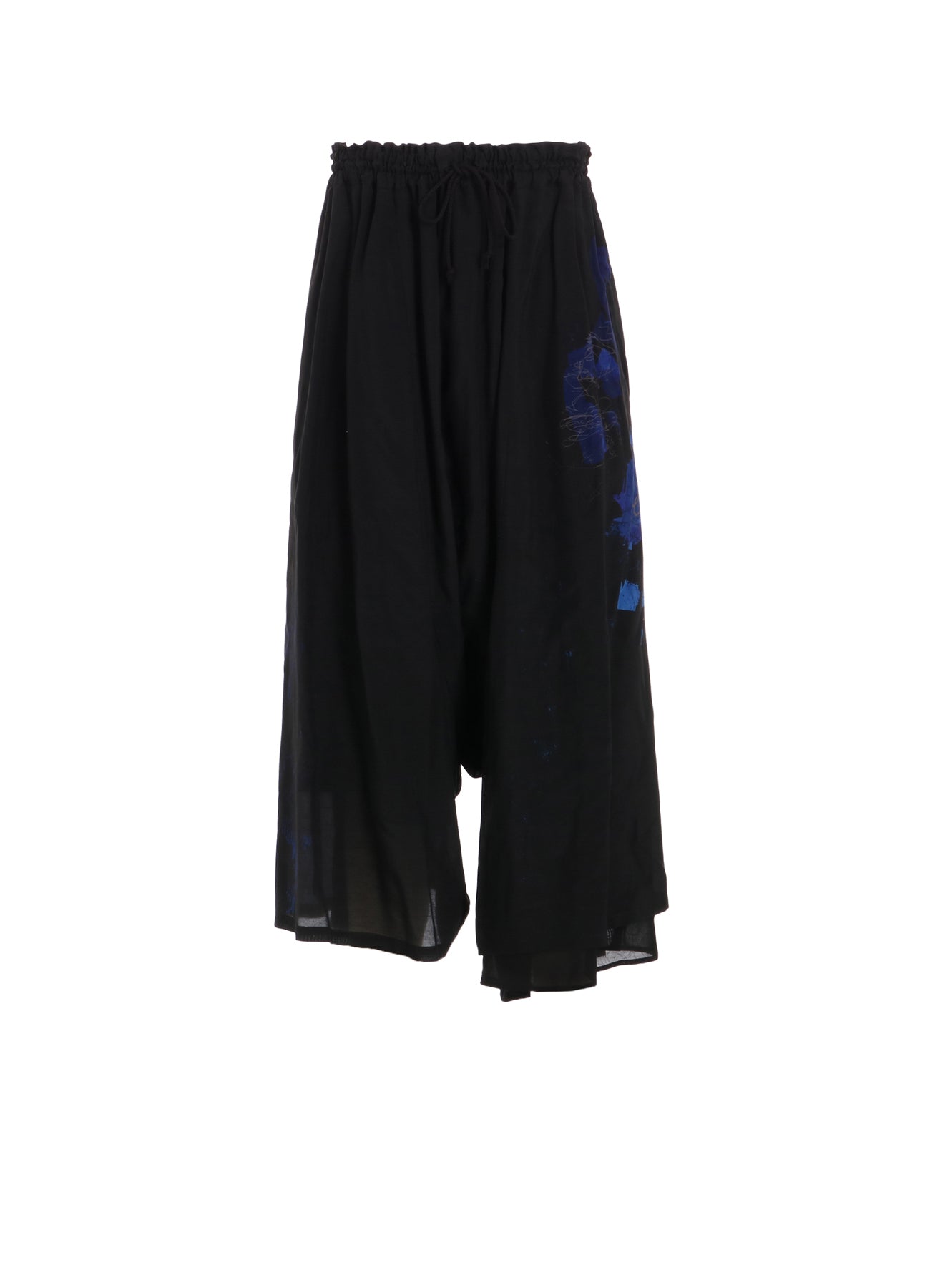 CU/LAWN FLOWER SKETCH LEFT DOUBLE GATHERED PANTS - Women's High Waisted Floral Print Wide Leg Trousers for Summer Casual Wear, Office Outfits and Beach Vacations