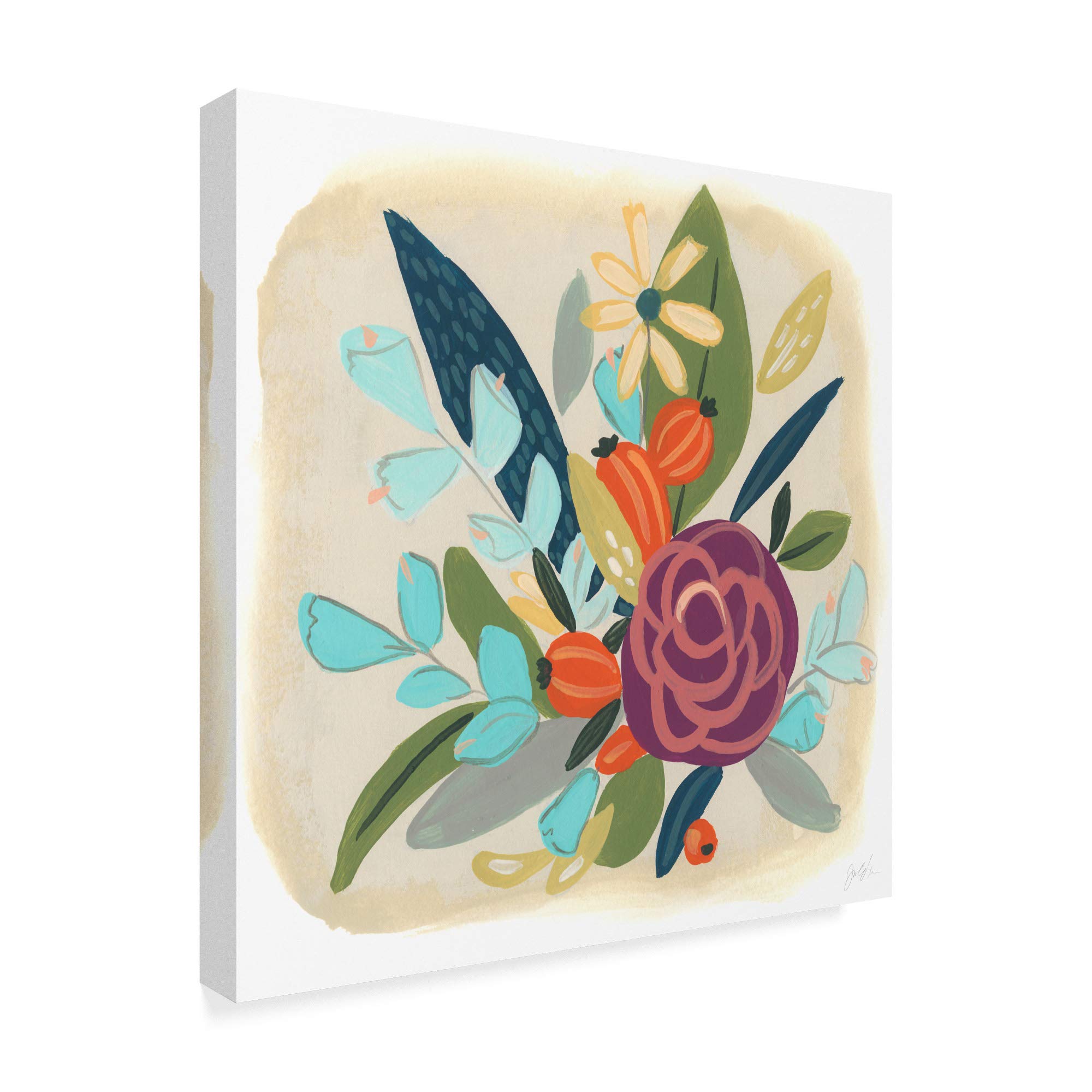 June Erica Vess Pop Posy II Framed Canvas Art Print - 24x24 Inches, Modern Floral Wall Decor for Living Room, Bedroom & Office