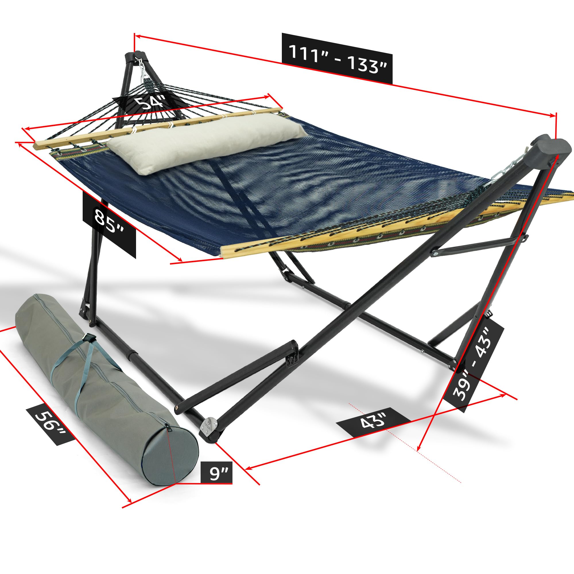Tranquillo Unity Adjustable Hammock Stand - 800 lbs Capacity Steel Double Hammock Stand for 2 Persons - Premium Pre-Assembled Indoor/Outdoor Hammock Stand in Aegean Blue - Perfect for Backyard Relaxation, Beach Lounging & Camping Comfort