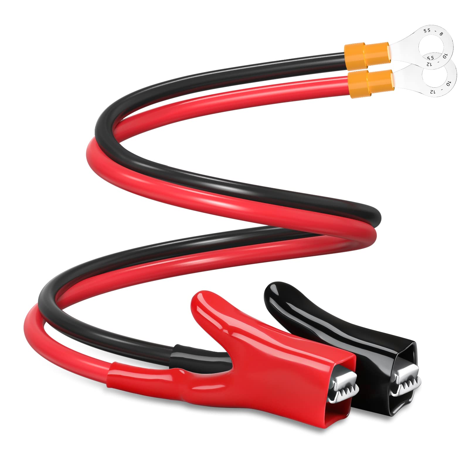 ELECTOP Upgraded 10AWG Heavy Duty Battery Alligator Clips Booster Jumper Cable - Quick Connect/Disconnect for Car Battery Charging, Inverters & Solar Power Systems - Durable O Ring Terminal Harness Wire for Automotive, Marine & RV Use