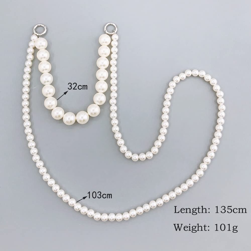 Wiwpar Long Imitation Pearl Purse Handbag Chain Strap - Adjustable Shoulder & Crossbody Bag Replacement Strap with Metal Buckles (Style 2) - Perfect for Evening Bags, Clutches & Fashion Accessories