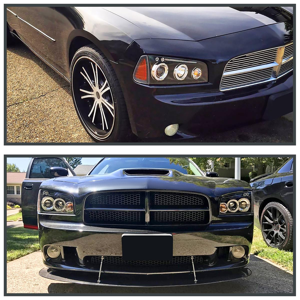 Spec-D Tuning Black Halo LED Projector Headlights + Black Corner Lights for 2006-2010 Dodge Charger - Left & Right Pair Headlamp Assembly - Upgrade Your Ride with Enhanced Night Visibility & Style